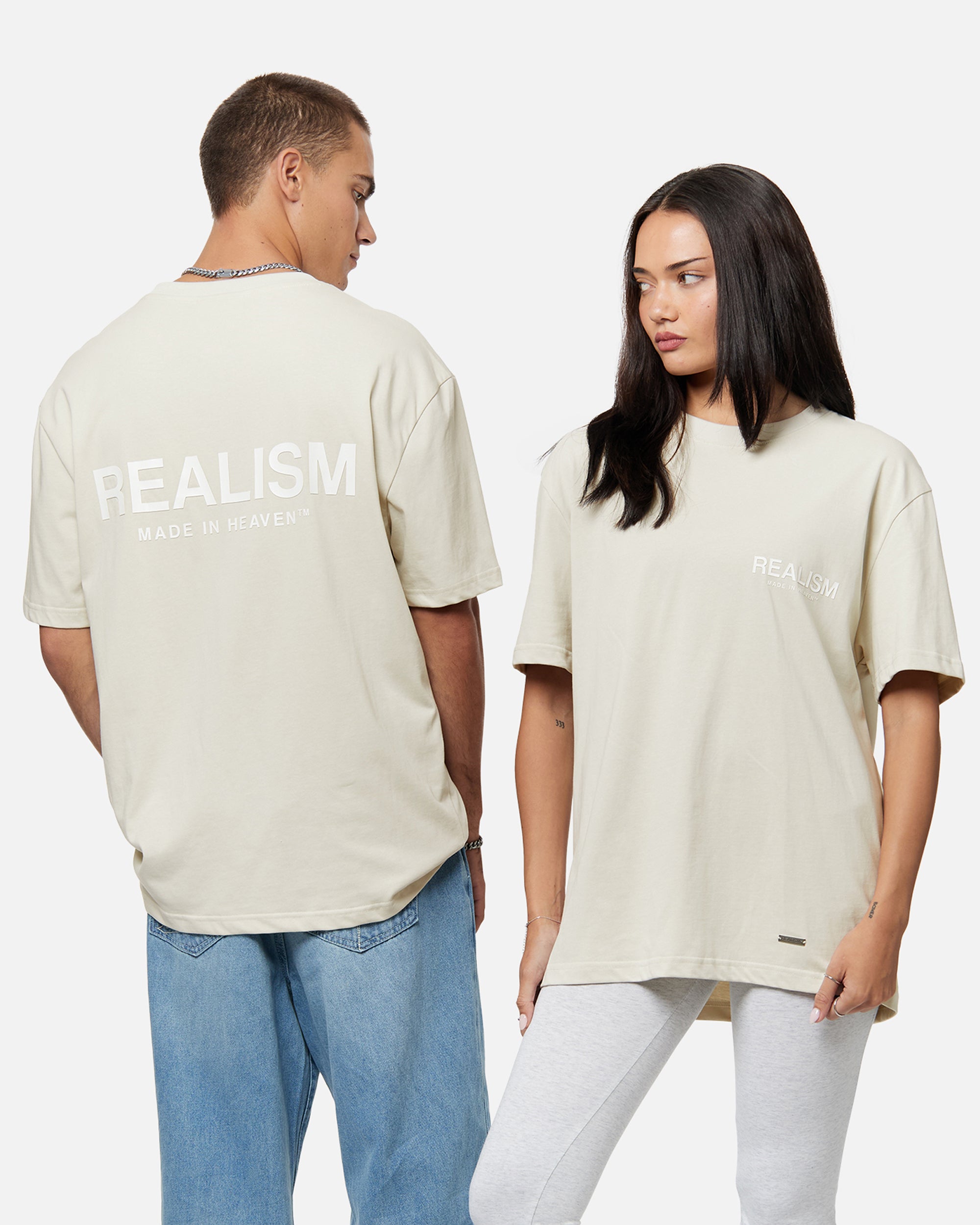 SSS Realism Heaven Logo Tee - Soft Wheat Color Cotton T-Shirt for Men & Women | Casual Streetwear, Graphic Tees for Everyday Wear