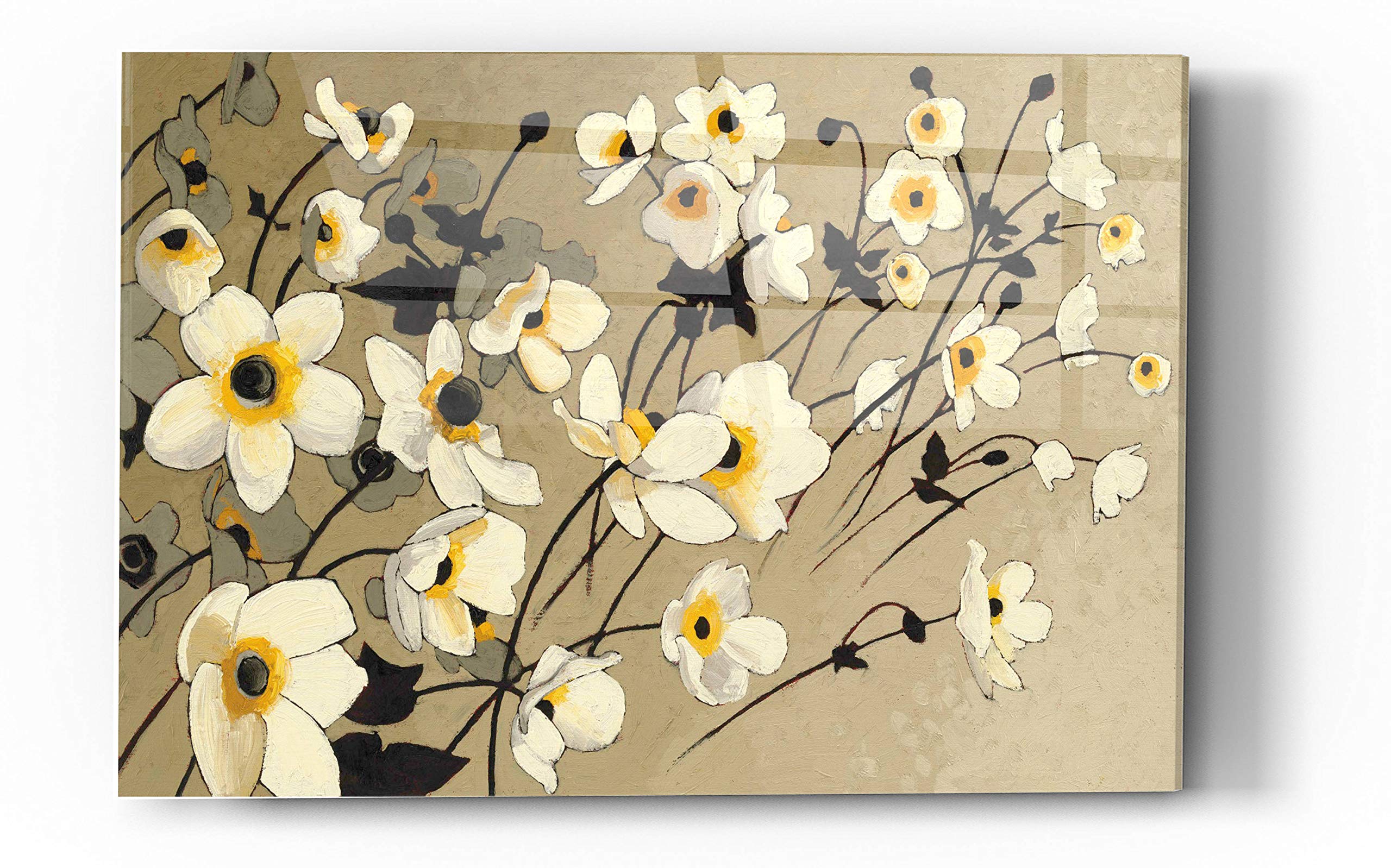 Epic Art 'Anemones Japonaises Blancs' by Shirley Novak - 24x36 Inch Acrylic Glass Wall Decor - Modern Floral Painting for Living Room, Bedroom & Office Decor