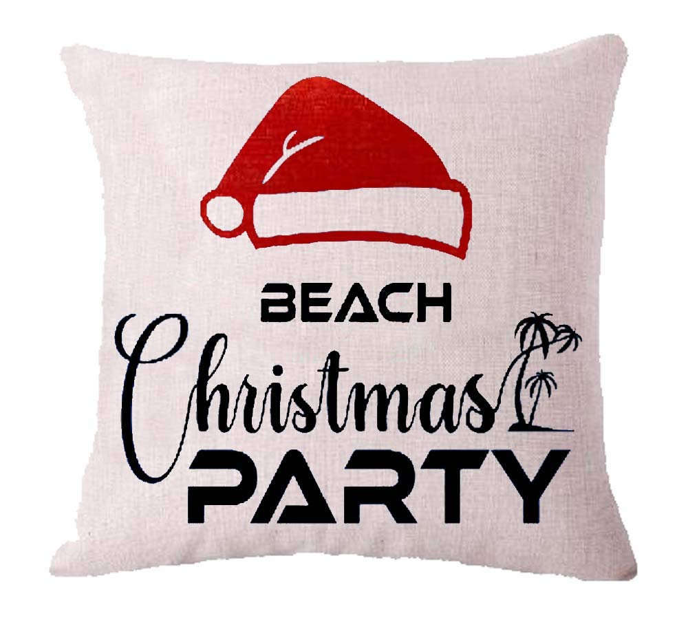 ZYCH Christmas Beach Themed Cotton Linen Square Throw Pillow Cover 18x18 Inches - Holiday Home Decor for Sofa, Bed & Outdoor Patio