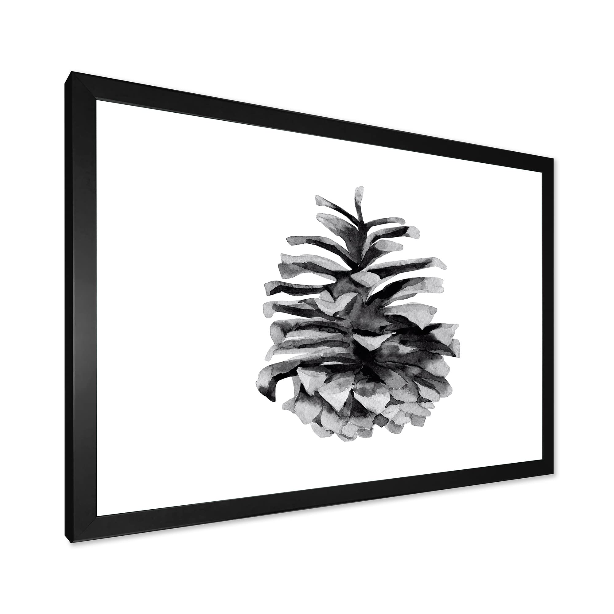 Conifer Cone Monochrome Traditional Framed Wall Art - Black & White Pine Tree Canvas Print for Living Room, Bedroom, Office Decor