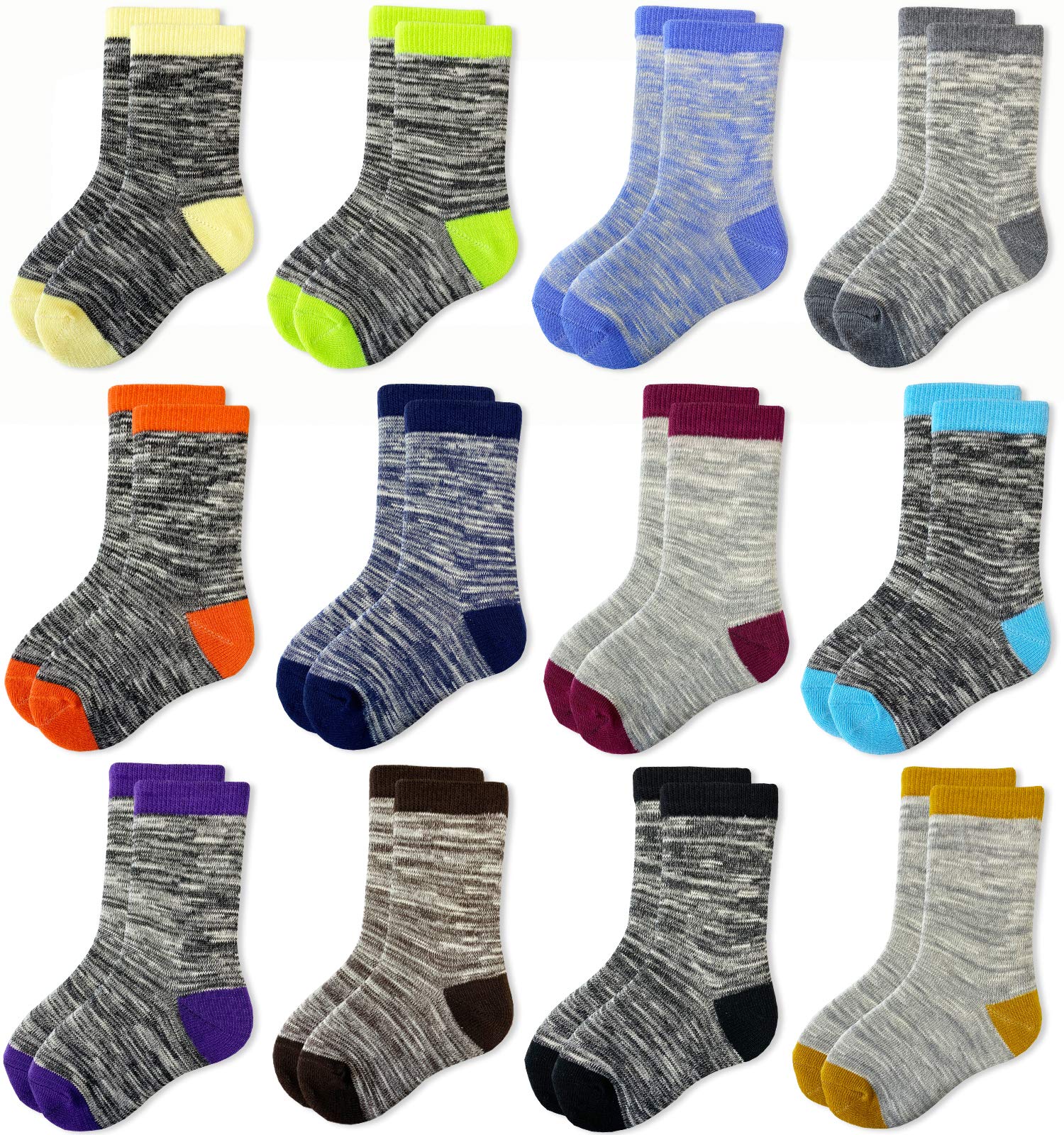 JAMEGIO Boys Socks 12 Pairs - Soft Cotton Crew Socks for Toddler & Kids, Breathable Athletic Socks for School, Sports & Daily Wear