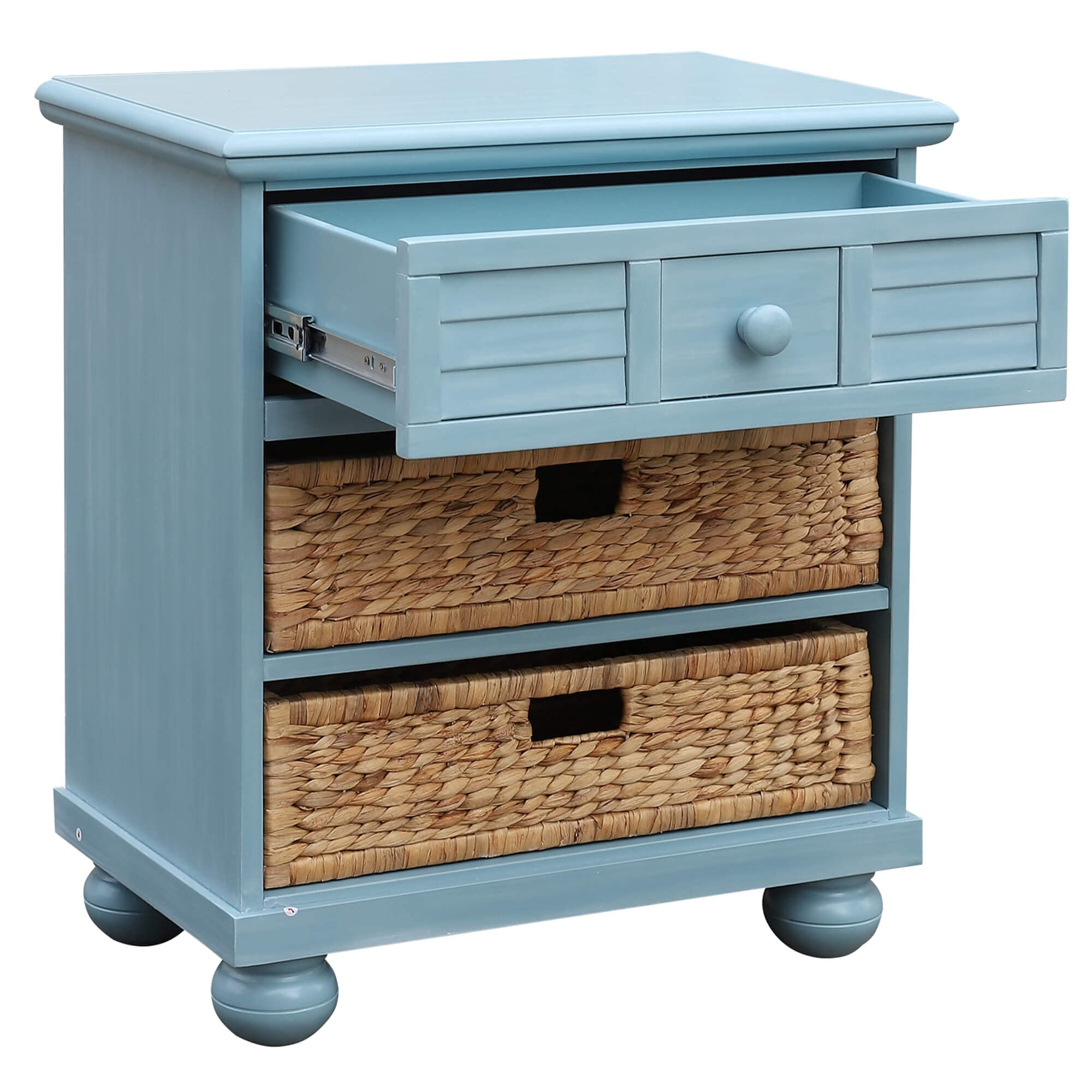 Sunset Trading Cool Breeze Nightstand with One Drawer & Two Baskets - Beach Blue Finish | Perfect for Bedroom, Guest Room or Beach House Decor