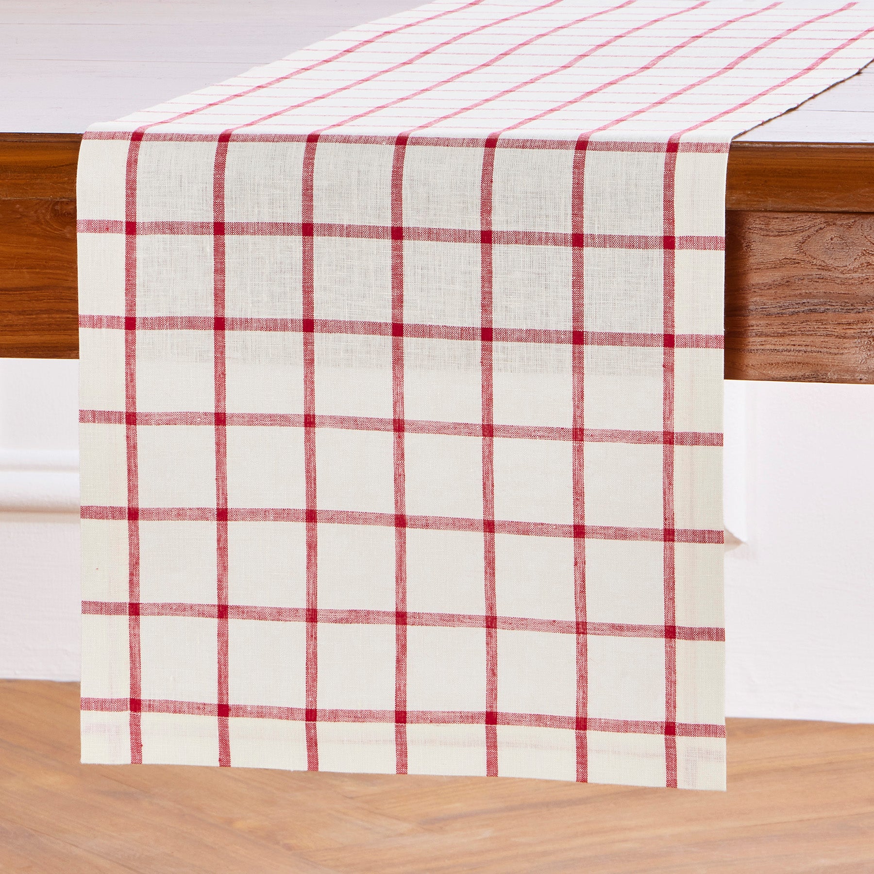 Elegant Windowpane Table Runner - White Linen Rectangular Dining Table Decor for Wedding, Christmas & Holiday Parties - Perfect for Farmhouse, Rustic & Modern Home Decor