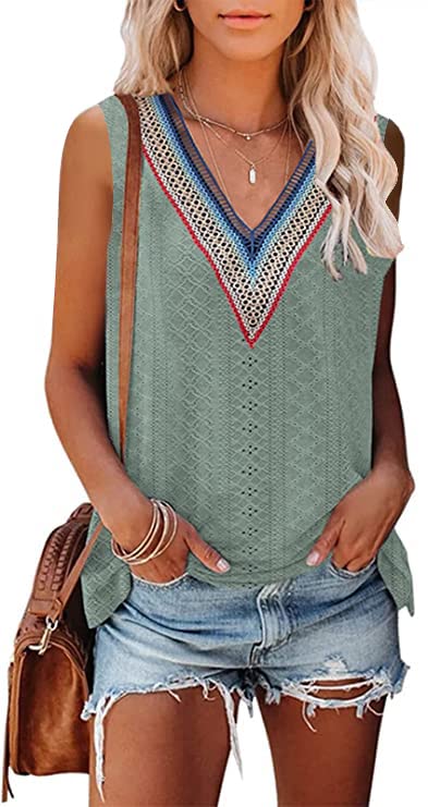 2024 Women's Sleeveless Lace Tank Top - V Neck Summer Blouse for Casual Wear, Beach Outfits & Date Night