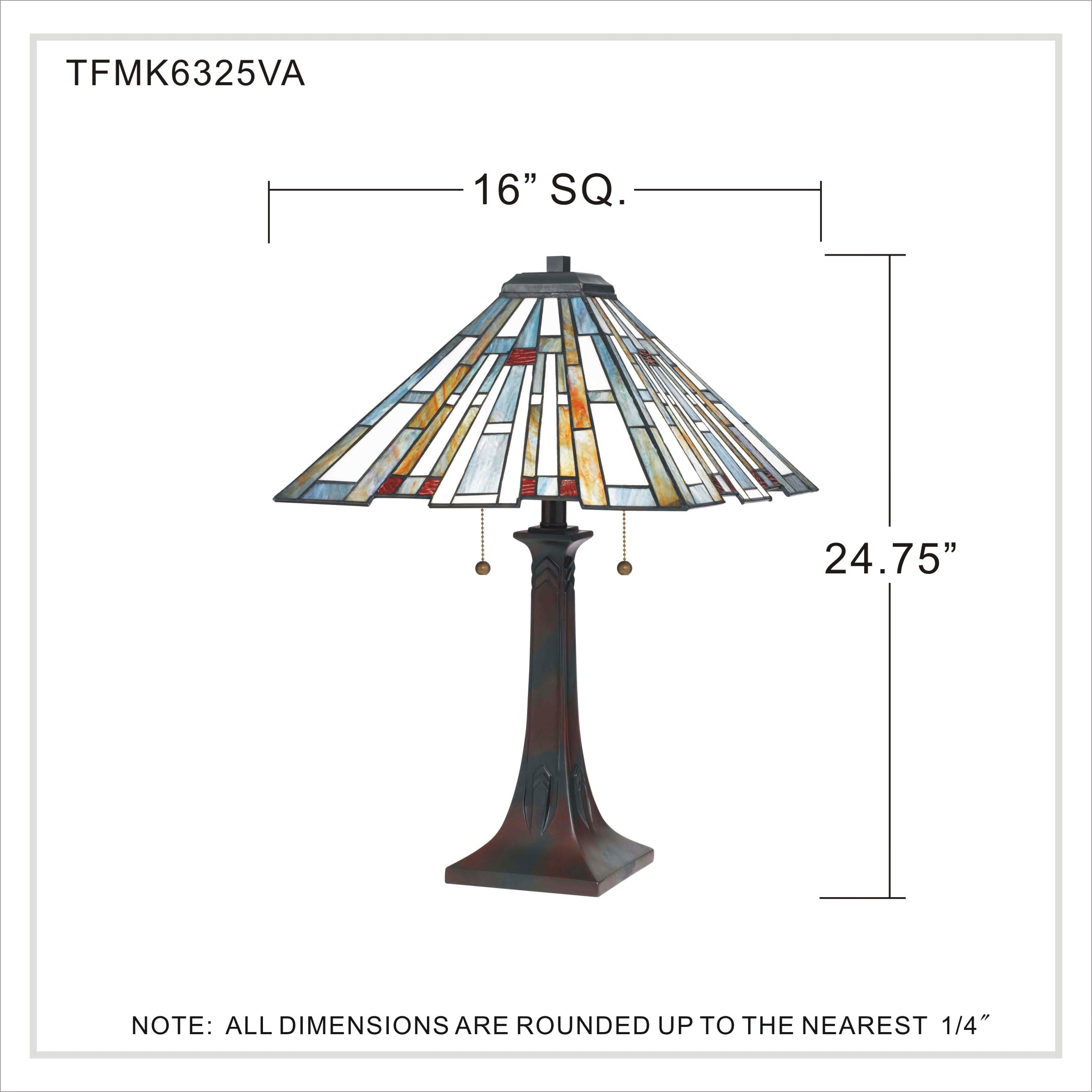 Quoizel Maybeck 2-Light Valiant Bronze Table Lamp with Tiffany Style Stained Glass Shade | Handcrafted Art Glass Desk Lamp | Durable Resin Traditional Lighting | Elegant Reading Lamp for Living Room, Bedroom & Office Decor