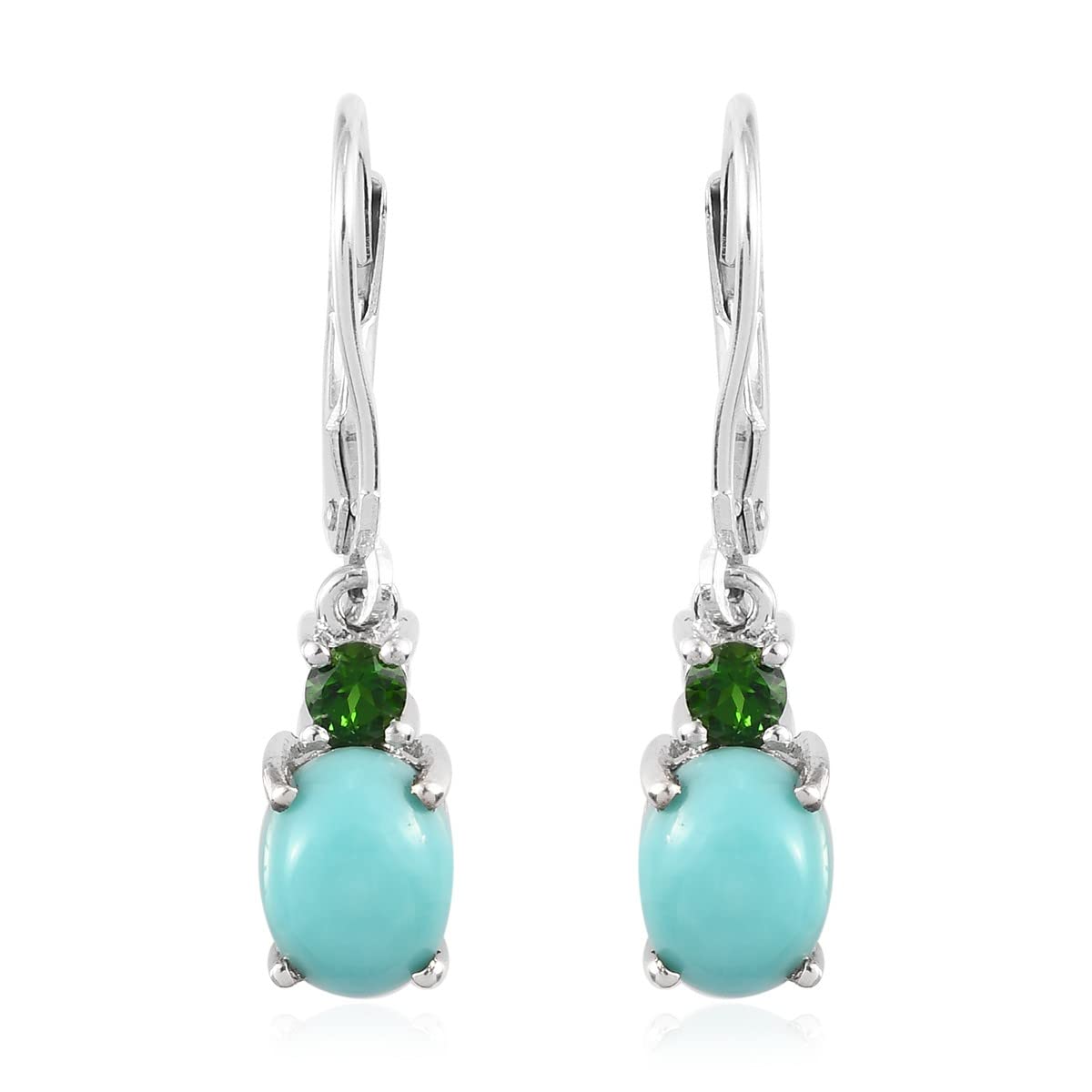 925 Sterling Silver Platinum Plated Chrome Diopside & Turquoise Dangle Earrings for Women | Elegant Drop Earrings for Party, Wedding & Everyday Wear