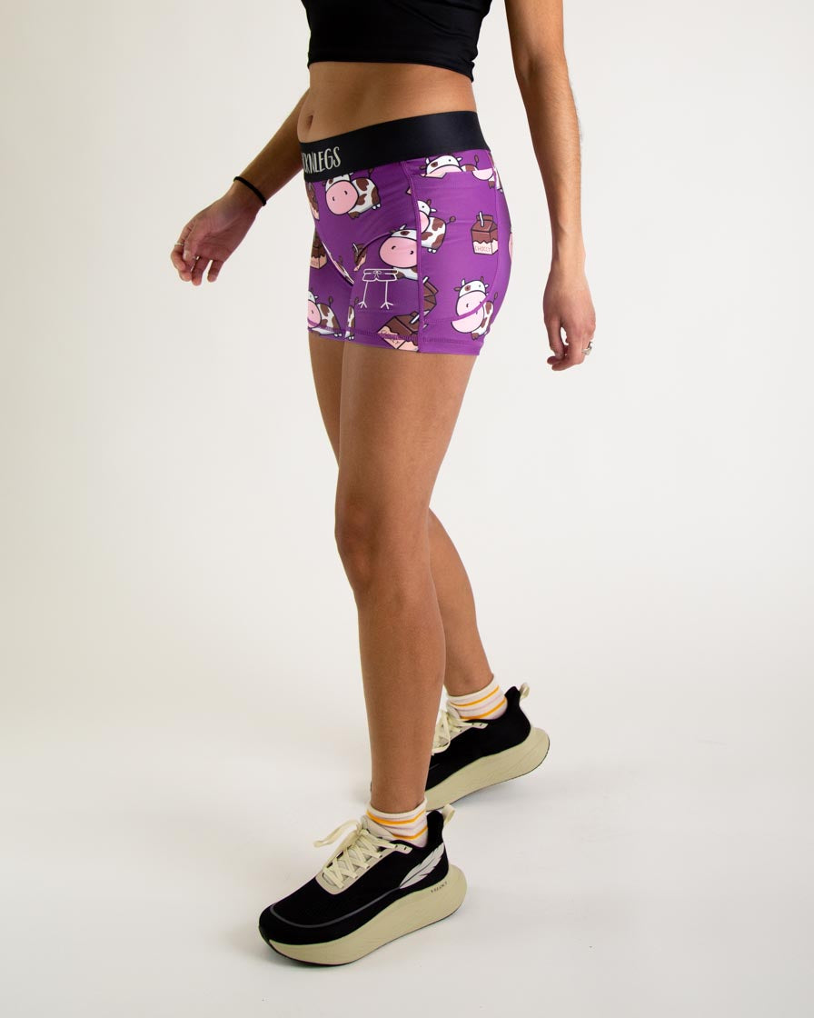 Women's High Waist 3-Pack Compression Shorts - Moisture Wicking Workout Leggings for Running, Yoga & Gym - Choccy Cows Design