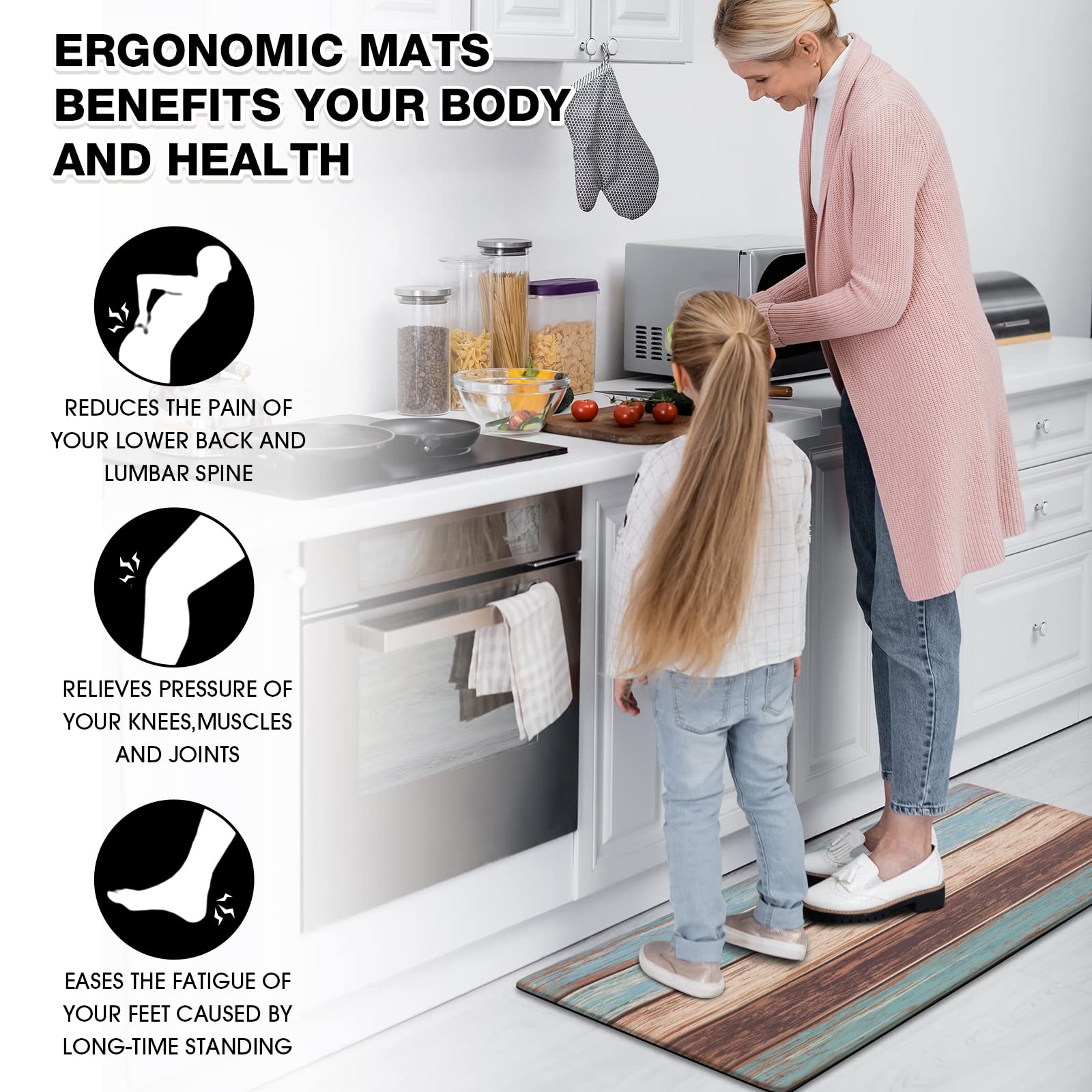 MAYHMYO Anti-Fatigue Kitchen Runner Rug - Non-Slip Waterproof Cushioned Floor Mat with Rustic Wood Texture for Farmhouse, Laundry Room & Standing Desk - Perfect for Sink Areas & High-Traffic Zones