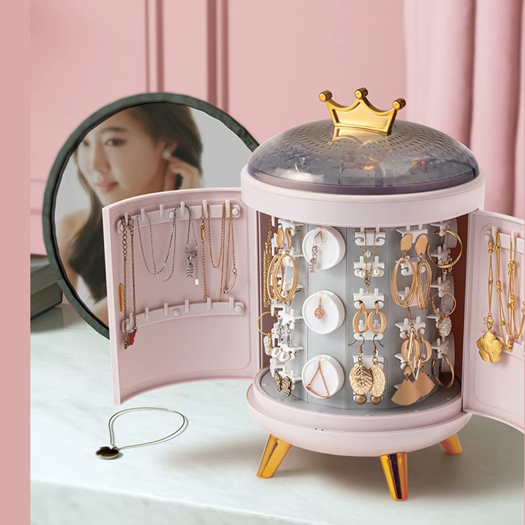 Rotating Jewelry Organizer Box - Large Jewelry Storage Case with Display for Necklaces, Rings, Earrings & Bracelets | Perfect for Travel, Home Vanity & Gift Giving (Color: A)