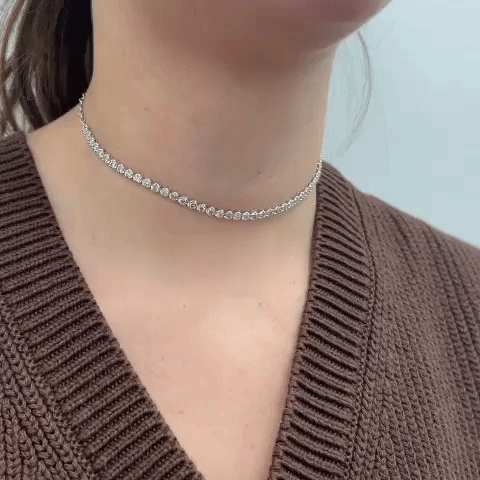 3.00ct Halfway Diamond Tennis Necklace - 14K Gold Buttercup Setting Choker for Women | Perfect for Weddings, Anniversaries & Special Occasions