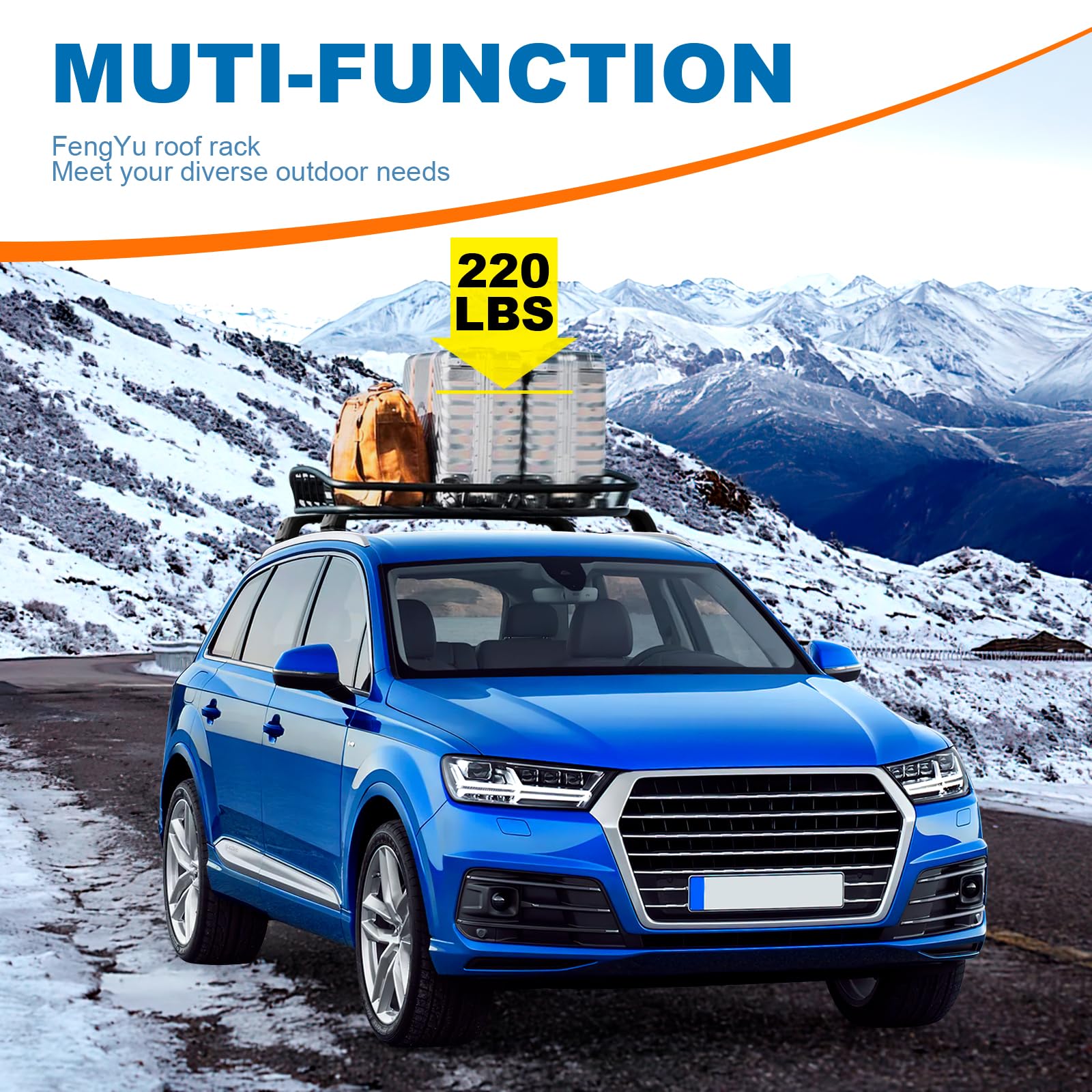 Heavy Duty Lockable Aluminum Roof Rack Cross Bars for Audi Q7 2016-2025 (with Side Rails) - 220lbs Capacity, Black Car Top Carrier for Luggage, Bikes & Outdoor Gear - Perfect for Road Trips, Camping & Adventure Travel
