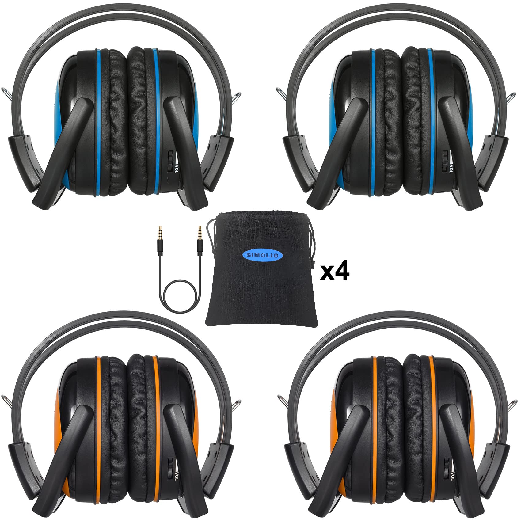 SIMOLIO 4 Pack Kids Headphones for Car - Adjustable 3-Level Volume Limiting, Wireless IR Headphones for DVD Players, 2 Channel Infrared Headsets for Vehicle Entertainment - Perfect for Road Trips & Family Travel