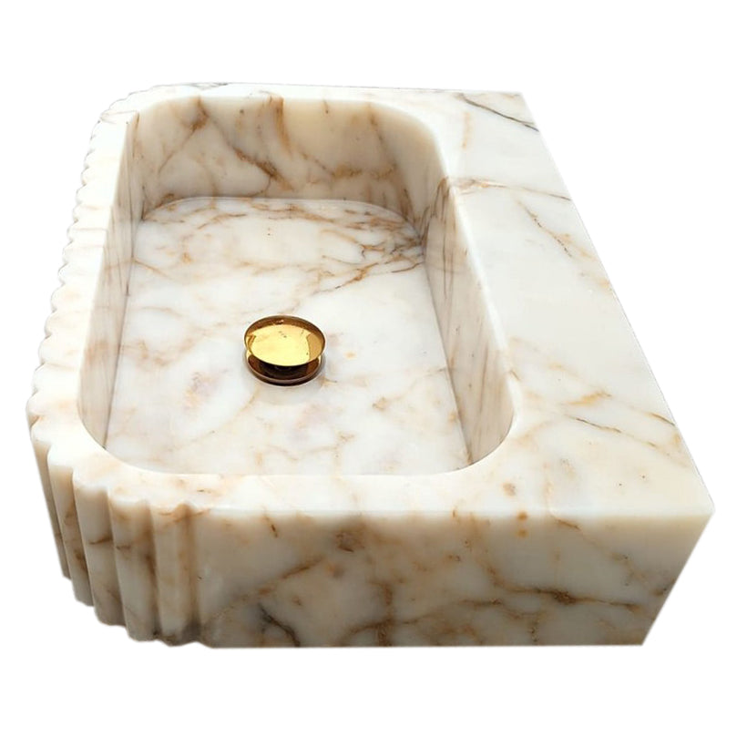 Calacatta Gold Marble Wall-Mounted Bathroom Vanity Sink with Fluted Design - NTRVS181 | Modern Floating Sink for Small Bathrooms & Powder Rooms