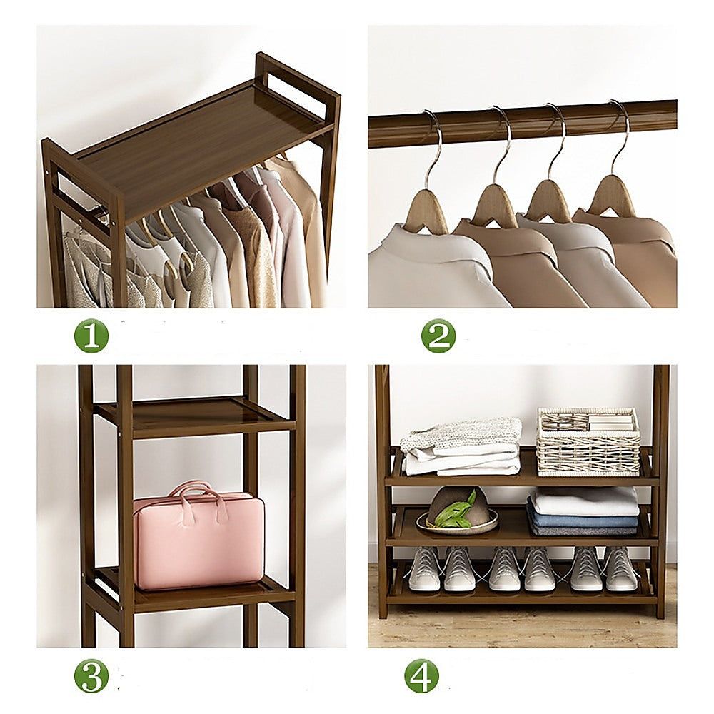 Portable Bamboo Clothes Rack - Adjustable Garment Stand with Hanging Rod for Coat, Dress, Jacket - Space Saving Closet Organizer for Bedroom, Laundry Room & Dorm