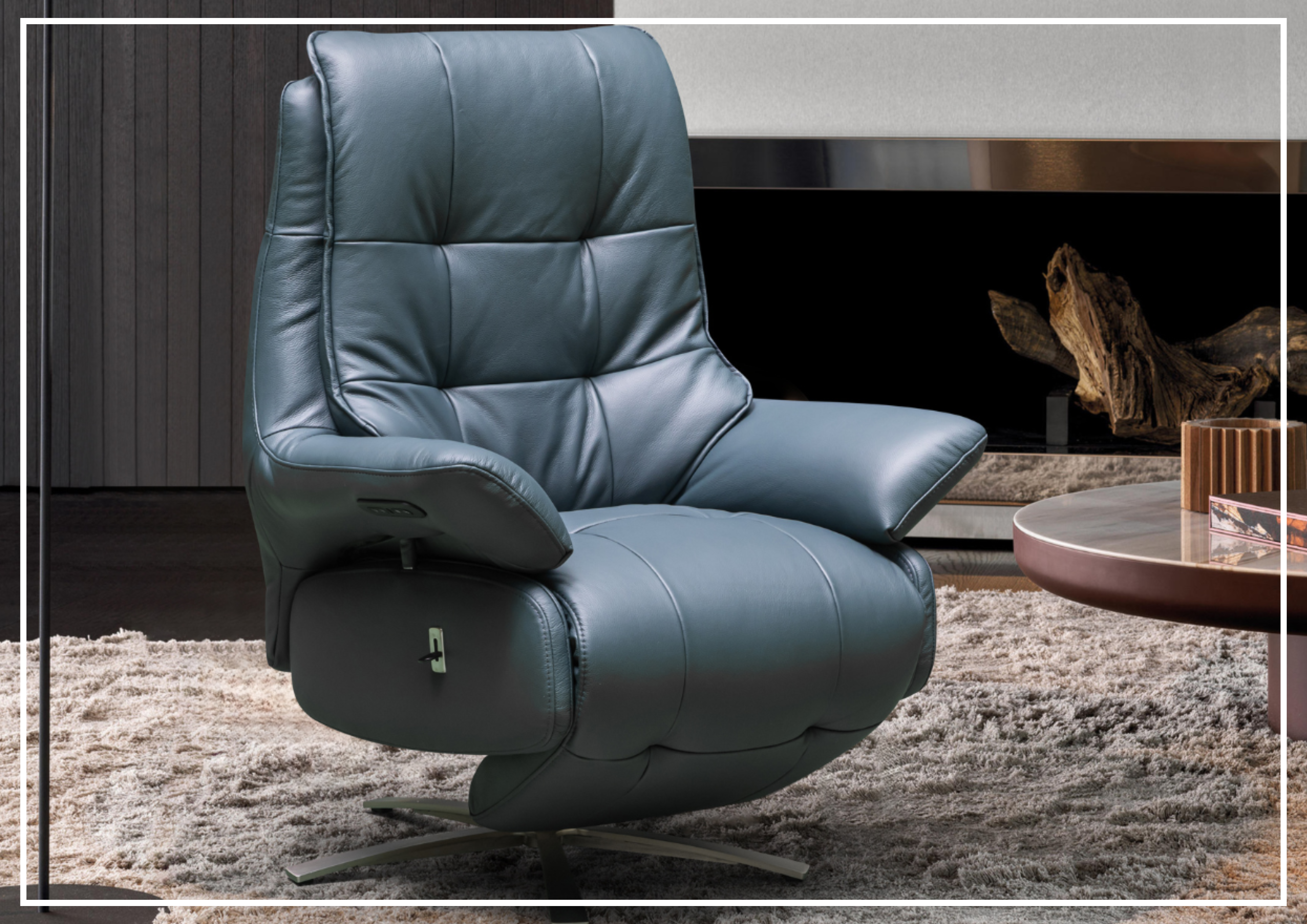 Klaussner Serano Blaze Blue Leather Swivel Power Recliner Lift Chair - Electric Massage Recliner for Living Room, Home Theater & Elderly Care - Comfortable Adjustable Sofa with USB Charging Port