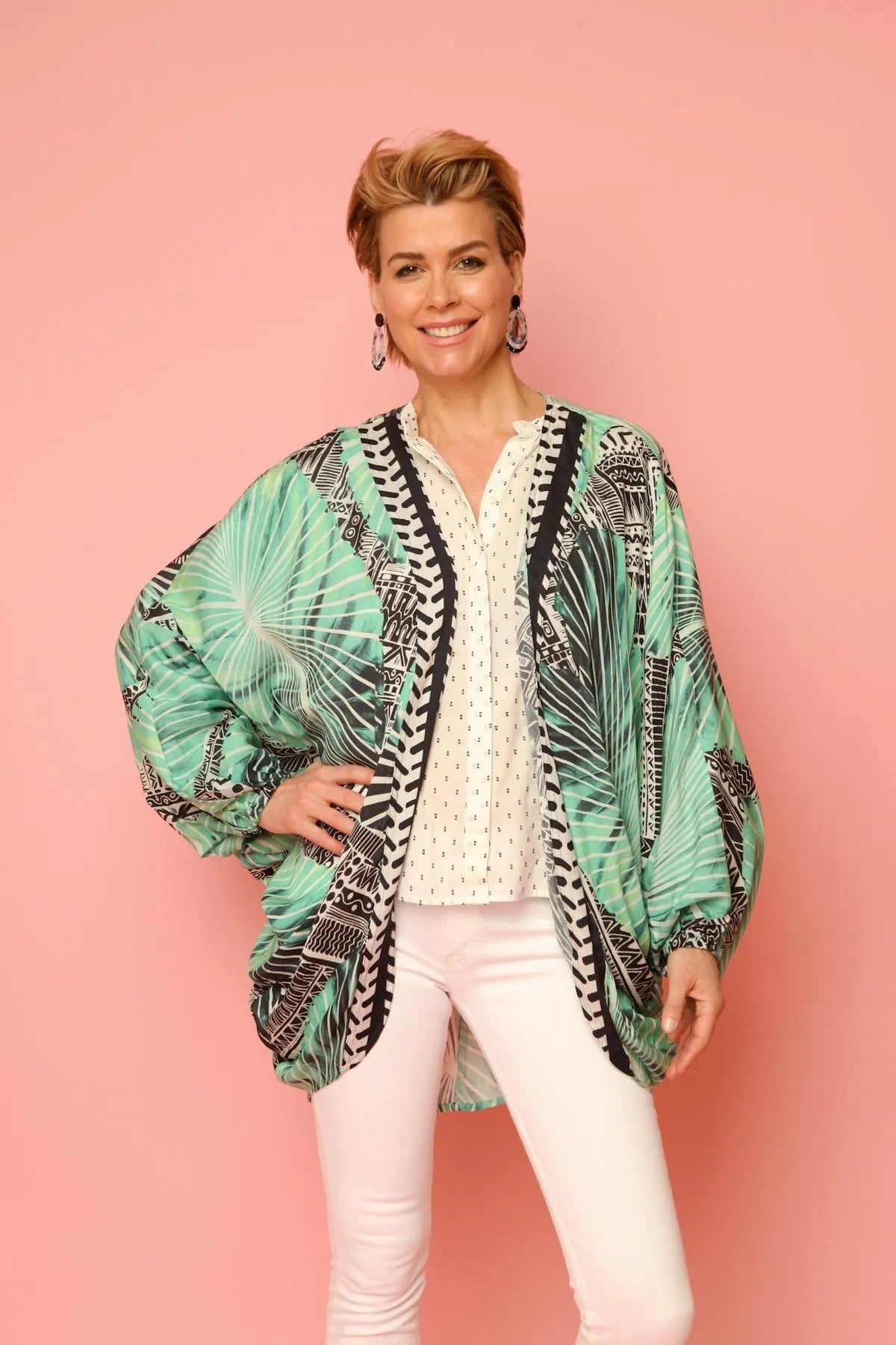 Stylish Tribal Print Cocoon Kimono - Boho Chic Loose Cover-Up for Beach, Festival & Lounge Wear