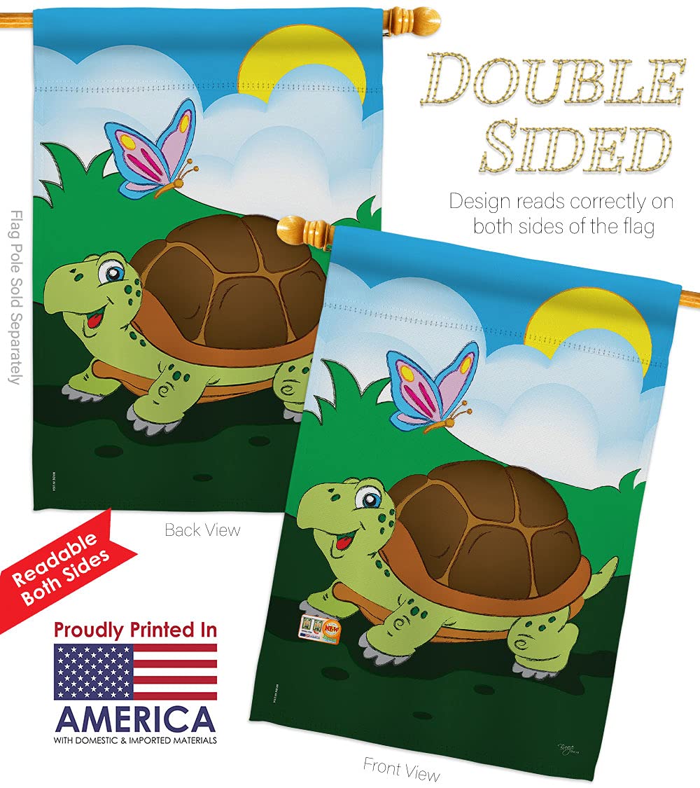 Double-Sided Turtle Garden House Flags Set - 28x40 Inch Outdoor Decorative Yard Banner with Animal Critter Designs (Bee, Ladybug, Pet, Nature) - Perfect for Garden, Patio, Lawn & Home Decor Gifts