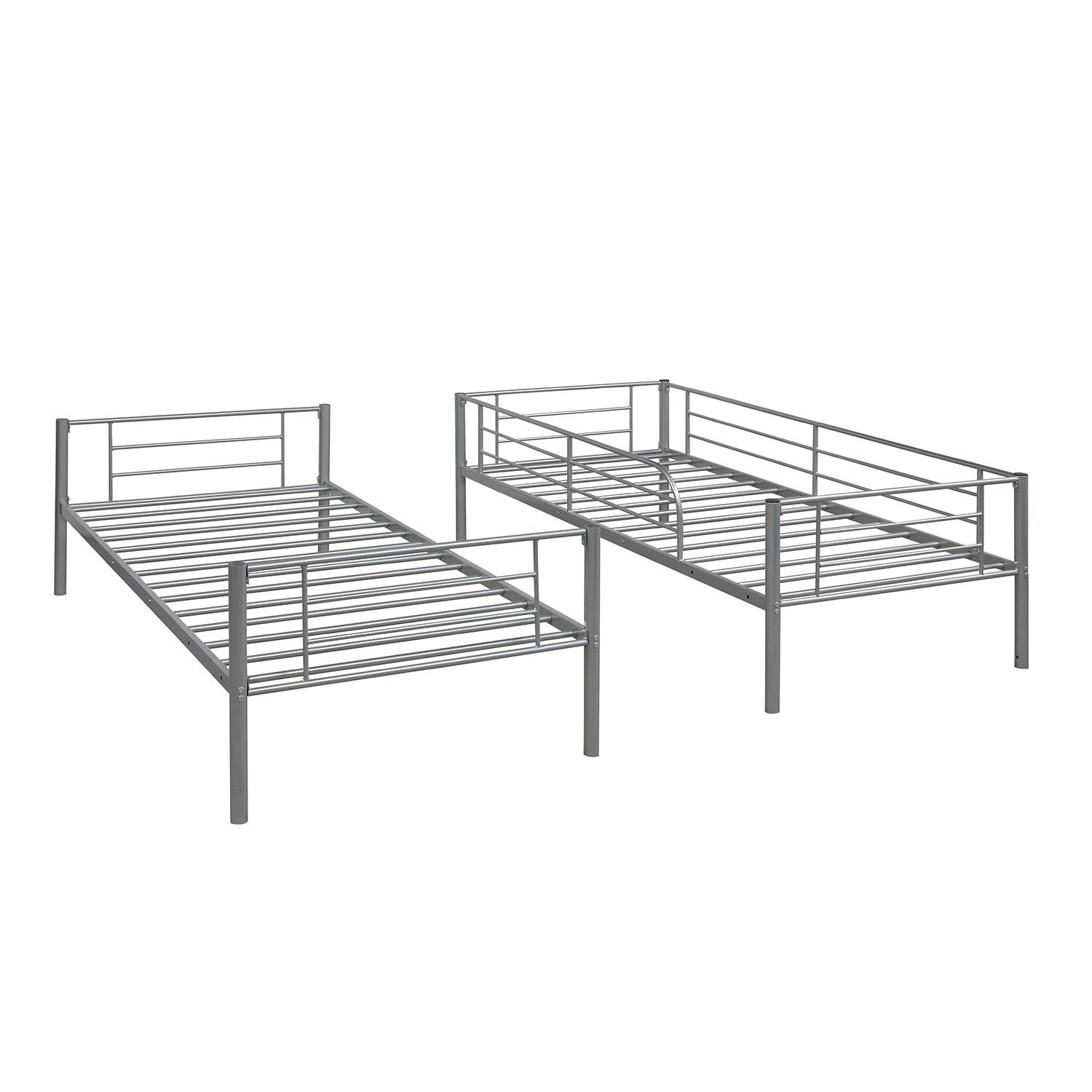 Merax Twin Over Twin Metal Bunk Bed with Removable Ladder - Space-Saving Bed for Kids, Teens & Adults - Sturdy Silver Frame - Perfect for Small Bedrooms, Dorms & Guest Rooms