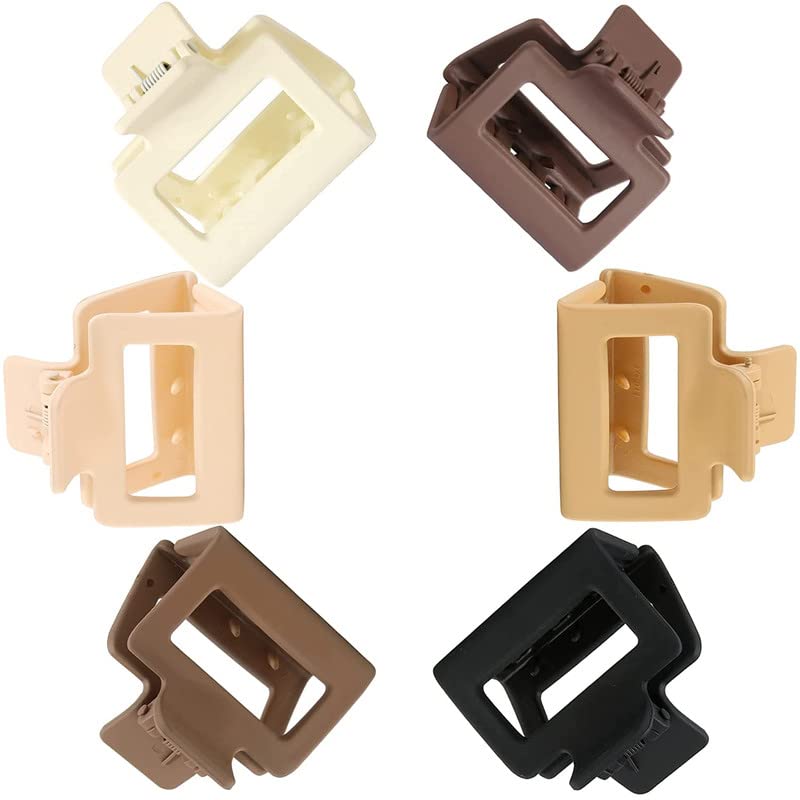 2 Inch Matte Rectangular Small Hair Claw Clips for Women & Girls - 6 Color Pack (Thick/Thin Hair) - Perfect for School, Work & Everyday Styling