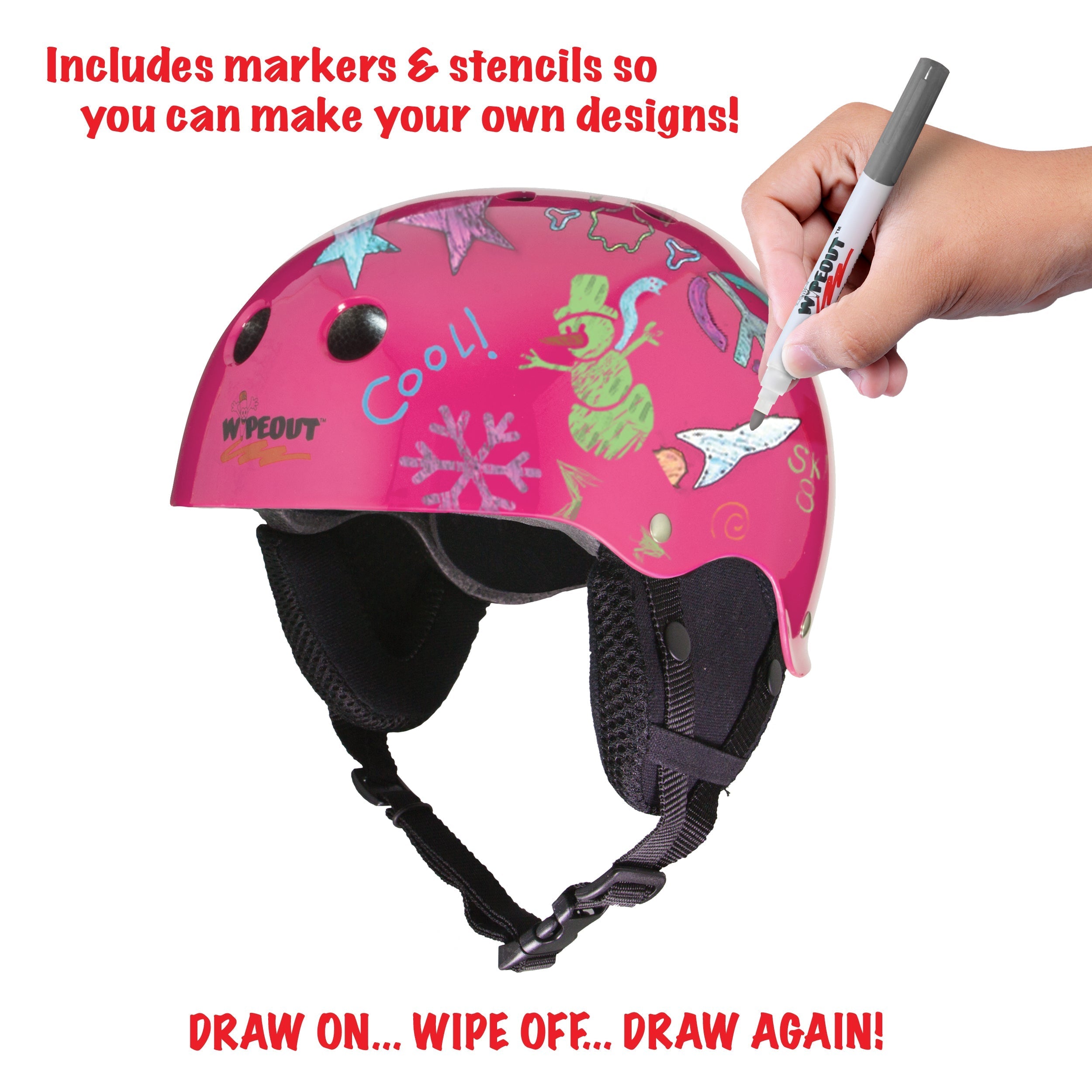 Wipeout™ Dry Erase Snow Helmet - Whiteboard Snowboard & Ski Helmet for Kids & Adults - Perfect for Slopes, Resorts & Winter Sports