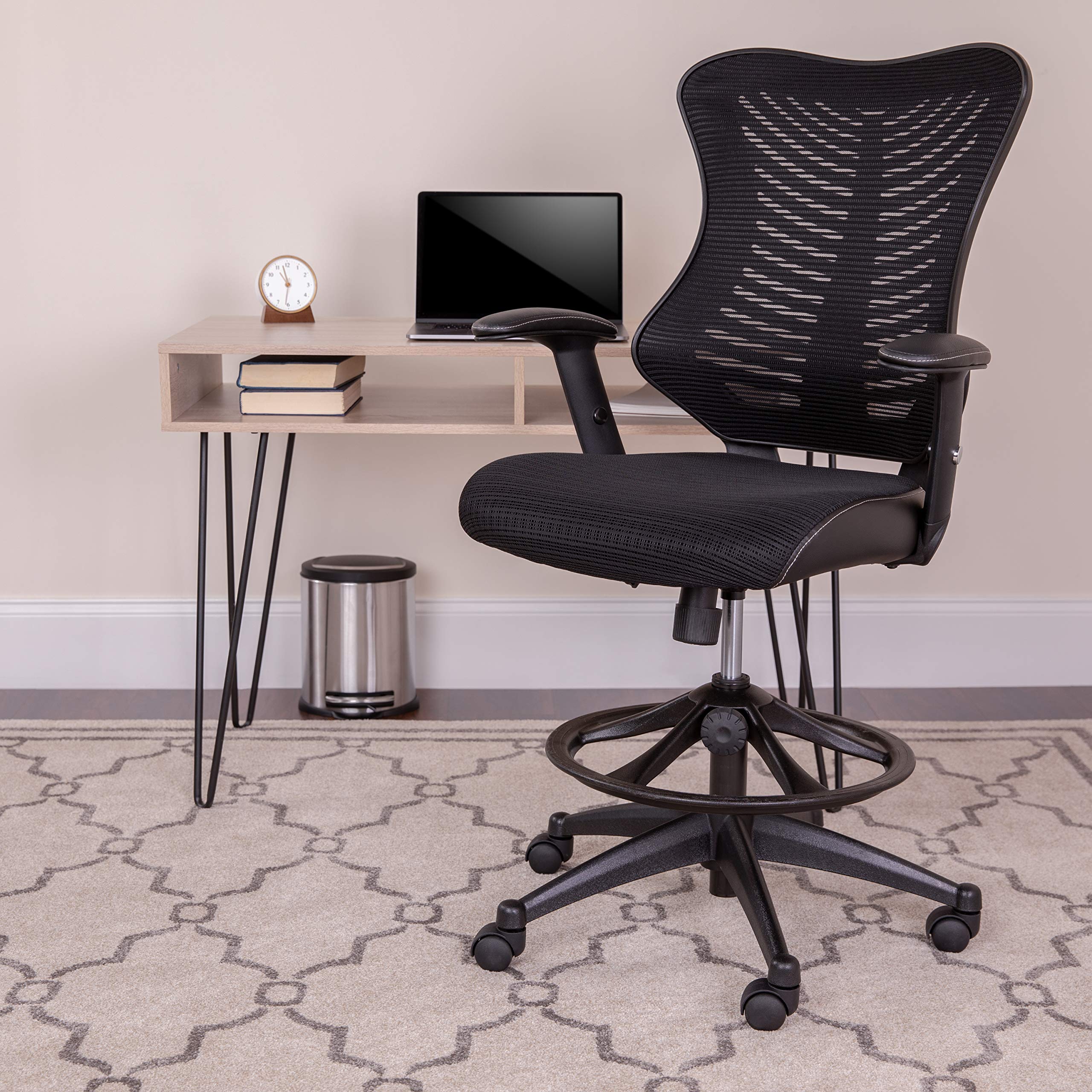 Ergonomic High Back Mesh & Leather Drafting Chair with Adjustable Arms - Perfect for Office, Home, or Studio Workspaces