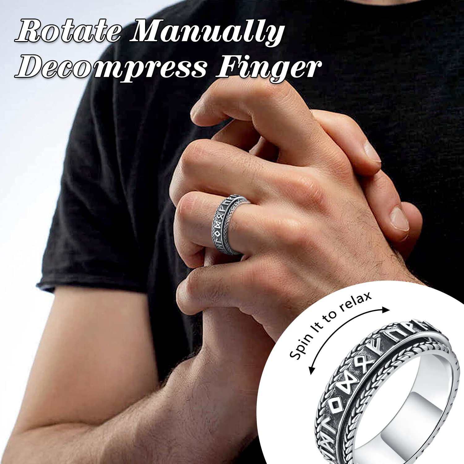 Viking Spinner Ring 925 Silver Stress Relief Jewelry for Women & Men - Perfect for Anxiety Relief & Gifting