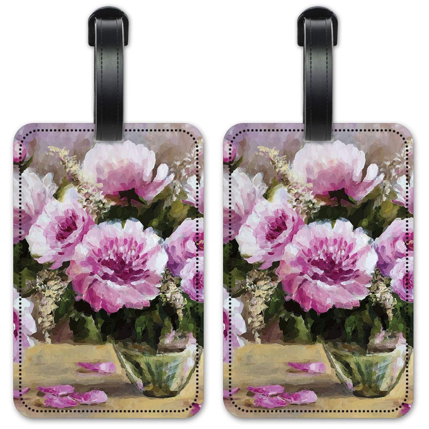 Purple Floral Luggage ID Tags - Set of 2 Personalized Suitcase Identification Cards for Travel | Perfect for Airports, Cruise Ships & Business Trips
