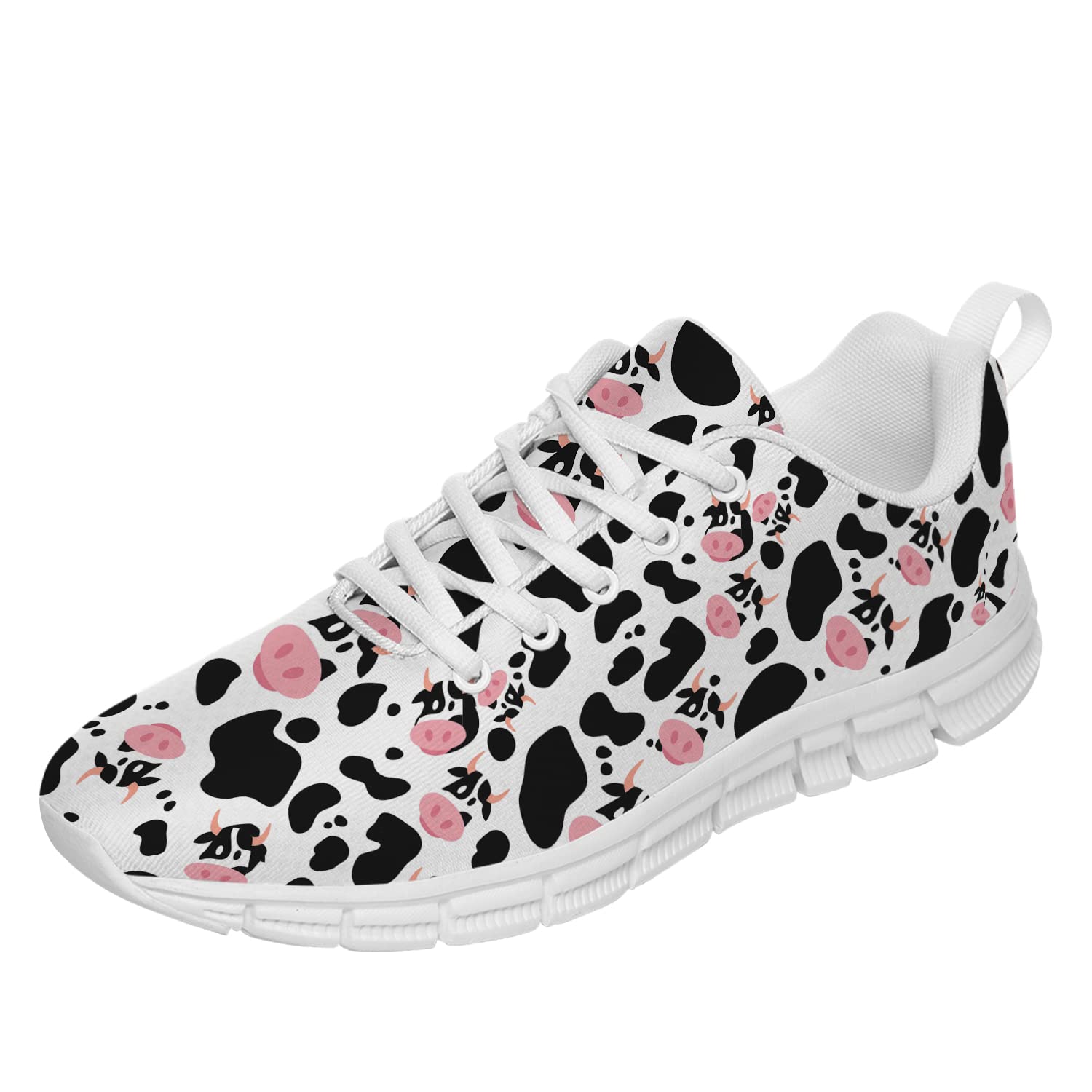 Cow Print Running Shoes for Men & Women - White & Black Cow Face Pattern Sneakers for Tennis, Walking, Gym & Casual Wear - Gifts for Ladies & Men (Men's Size 4, Women's Size 6)