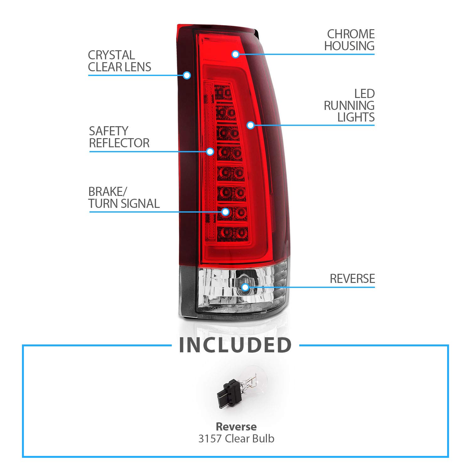 1999-1988 Chevy GMC C/K Silverado Suburban SUV LED Tail Lights - Crystal Red C-Type Tube Design (Pair) for Enhanced Visibility & Style - Perfect for Night Driving & Custom Truck Upgrades