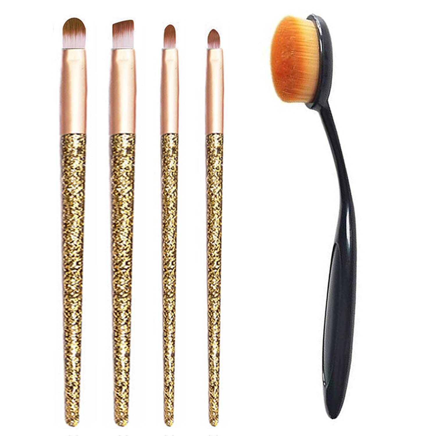 Soft Bristle Foundation Brush Set - 5 Pack Makeup Blender Sponge & Cosmetic Brushes for Flawless Face, Eyebrow & Lip Application | Washable & Reusable Beauty Tools for Professional Makeup Artists & Beginners | Perfect for Daily Makeup Routine, Travel & Salon Use