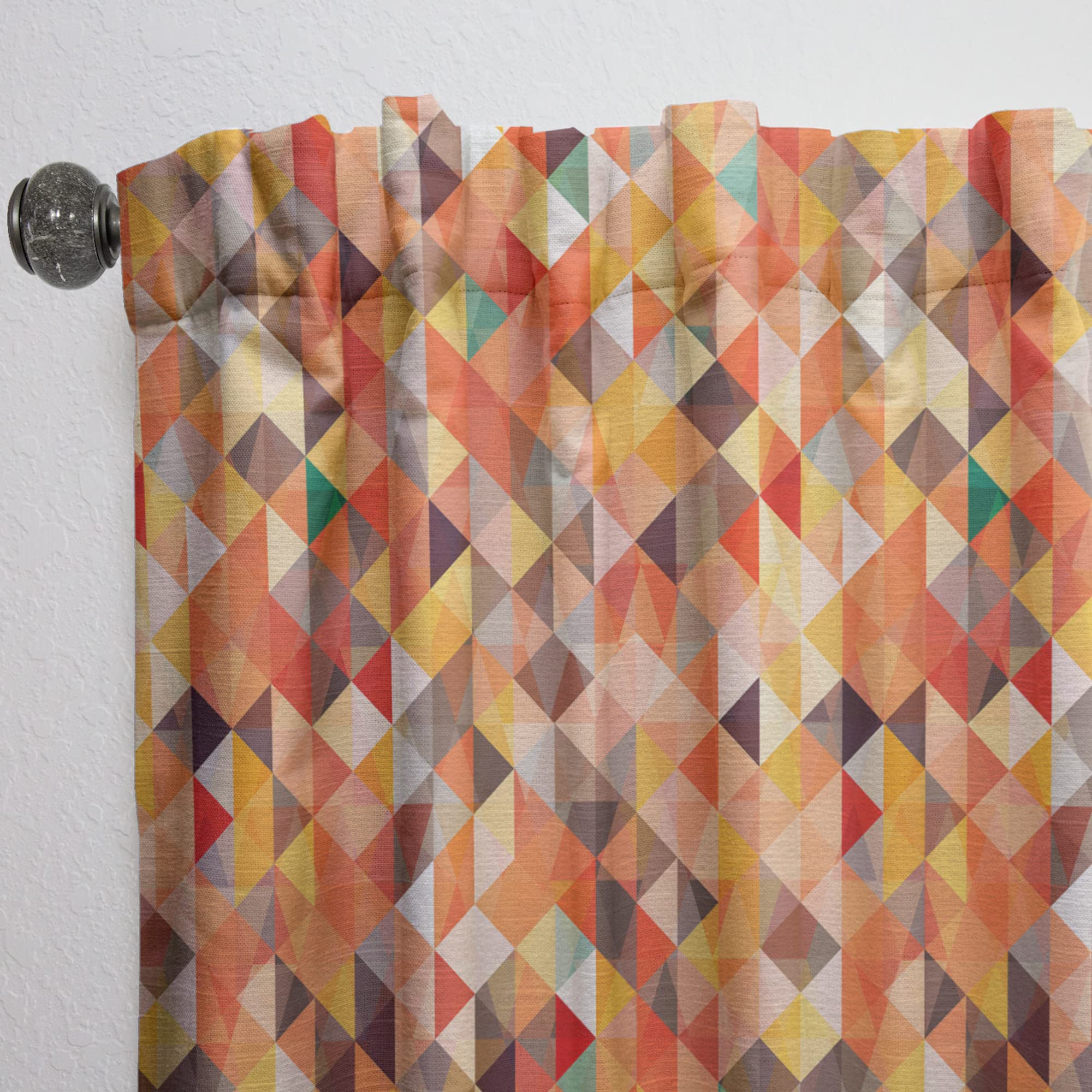 DesignQ Geometric Triangle Pattern Thermal Insulated Curtains - Red & Orange Single Panel (52x63 inches) for Bedroom & Living Room - Blackout Drapes for Home Decor & Sun Protection