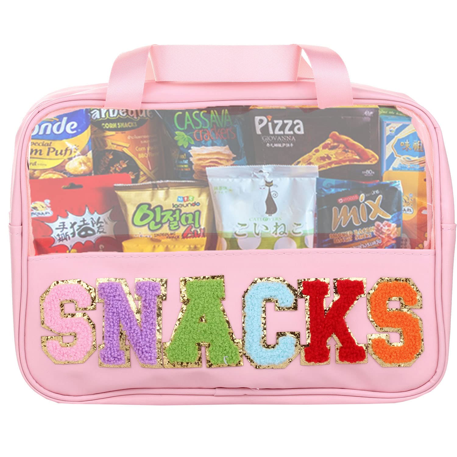 Waterproof PU Leather Cosmetic Bag for Women - Travel Toiletry Organizer (Pink) - Perfect for Makeup & Snacks Storage