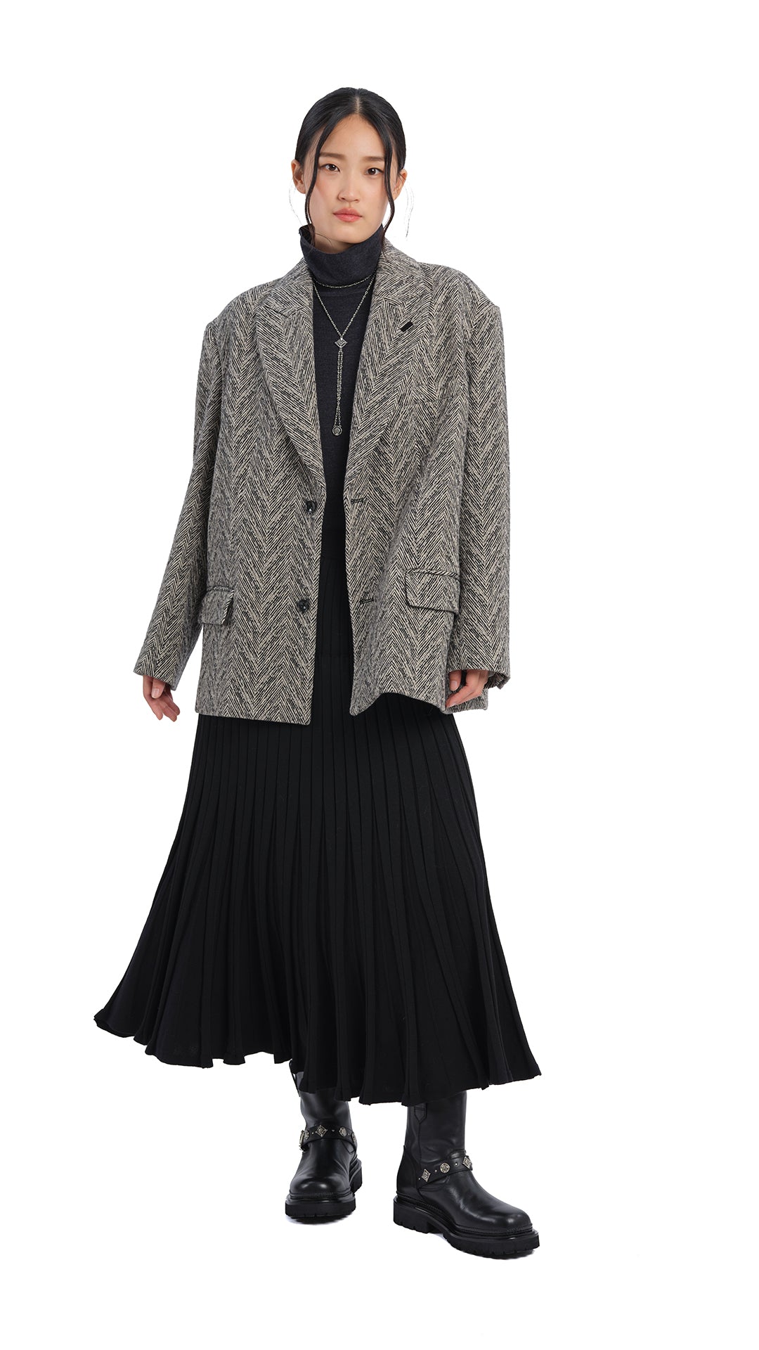 Stylish Herringbone Loose Fit Blazer for Women - Trendy Casual & Office Wear - Perfect for Work, Business Meetings & Special Occasions