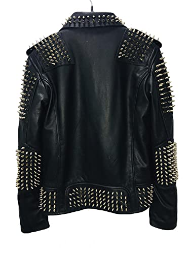 Steampunk Black Leather Studded Handmade Jacket for Women - Gothic Punk Fashion Coat with Metal Studs (XS, Black) | Perfect for Cosplay, Halloween Costumes & Alternative Fashion Outfits