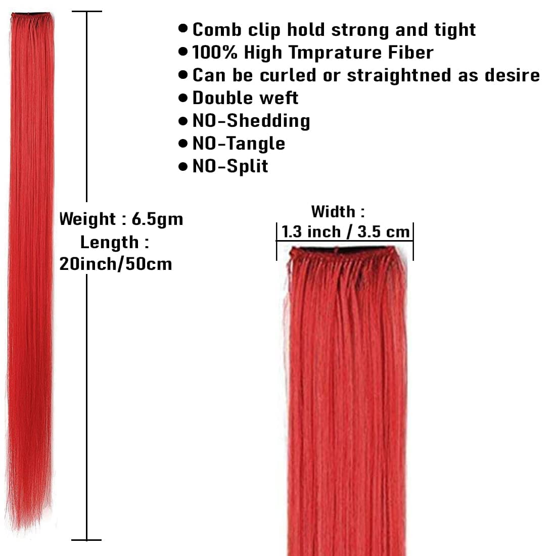 Paradise® Red Hair Extensions 22 Inches - 2 Pack Clip-in Straight Synthetic Hair for Women & Girls - Two-Tone Funky Party Hair Streaks - Perfect for Halloween, Cosplay, and Festivals