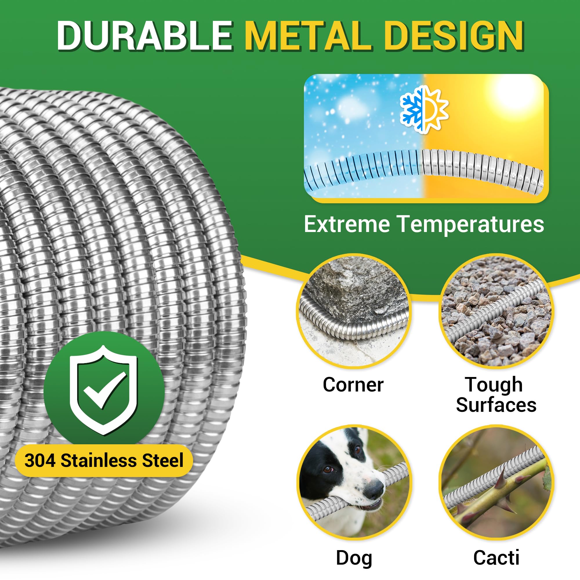 3FT Heavy Duty 304 Stainless Steel Garden Hose - Flexible Metal Water Hose with Female to Female Fitting for Outdoor Use, Hose Reel, Dehumidifier & RV - Perfect for Gardening, Car Washing and Outdoor Watering