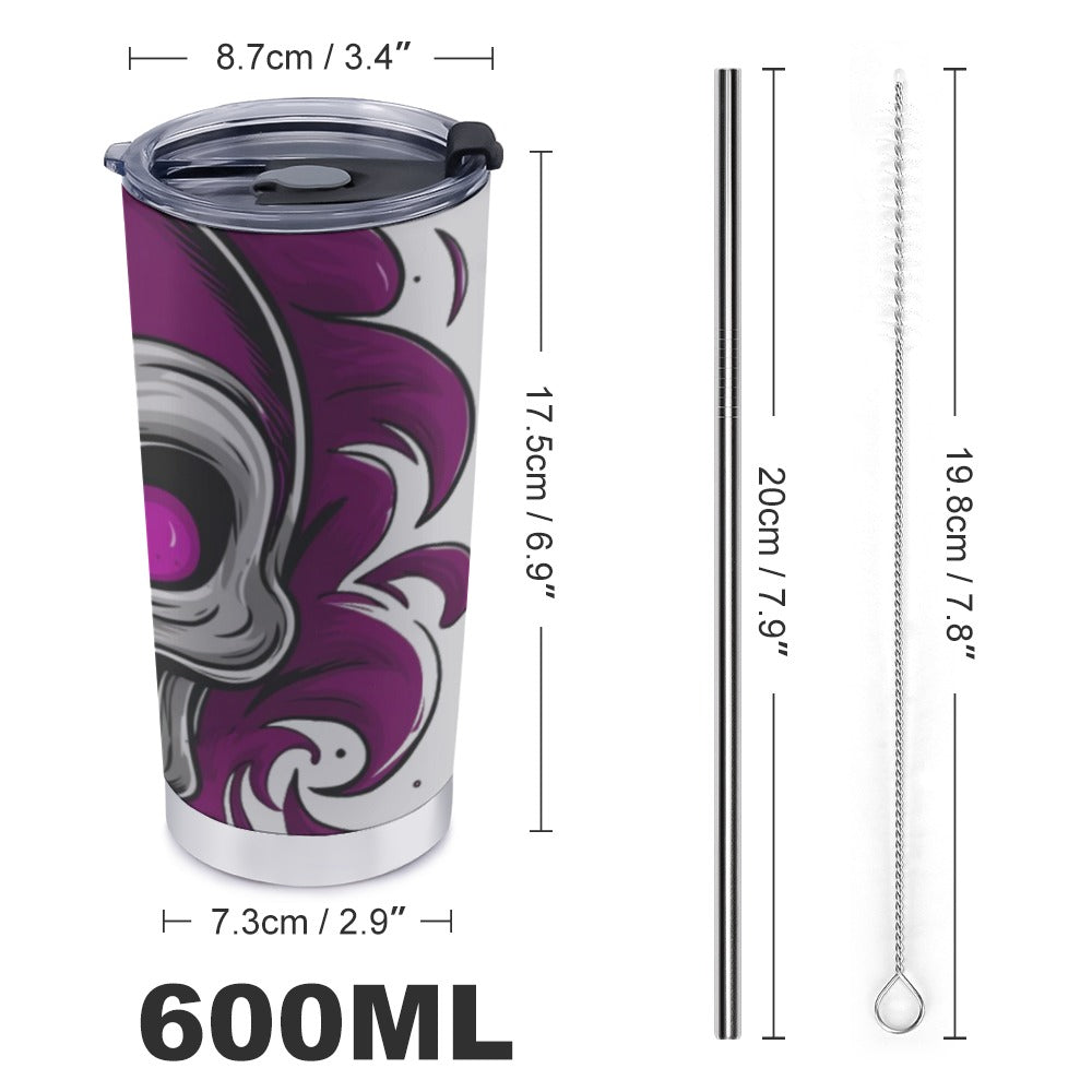 Purple Skull 20 Oz Insulated Travel Mug - Stainless Steel Tumbler with Lid for Hot & Cold Drinks - Perfect for Commuting, Camping, and Office Use