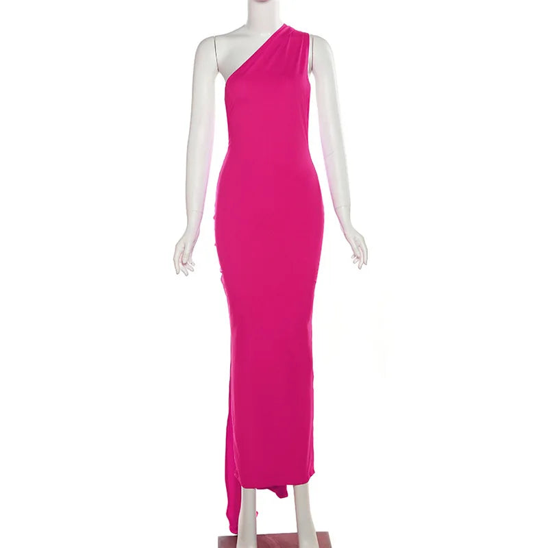 2023 New Fashion Elegant Maxi Dress for Women - Sexy One Shoulder Bodycon Slim Pleated Solid Backless Party Dress | Perfect for Club Nights, Evening Events & Special Occasions