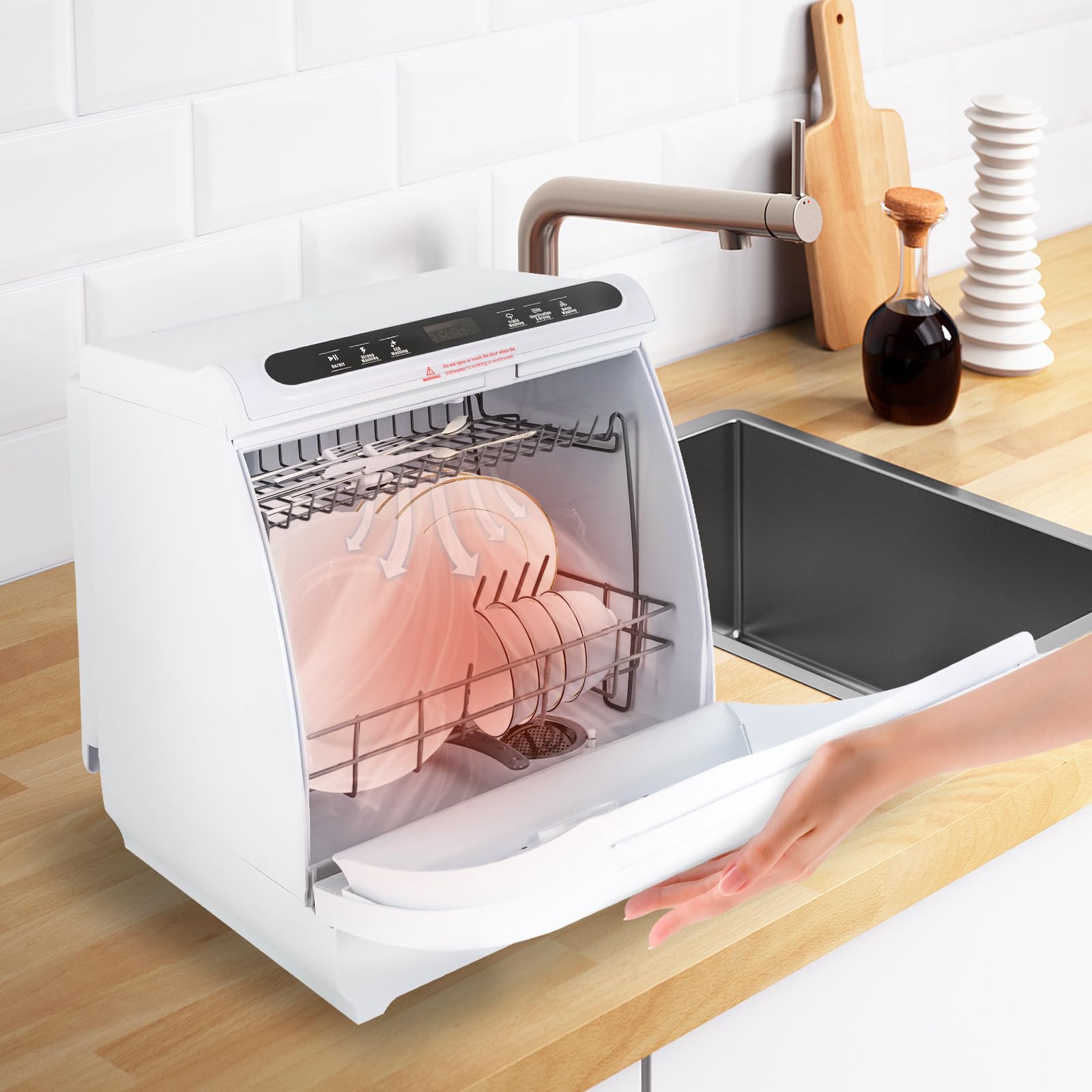 Portable Countertop Dishwasher with 7L Built-in Water Tank | 360° Dual Spray Deep Cleaning | Air-Dry Function | Compact Mini Dishwasher for Apartments, RVs & Small Kitchens | Perfect for Studio Living, Camping & Tiny Homes