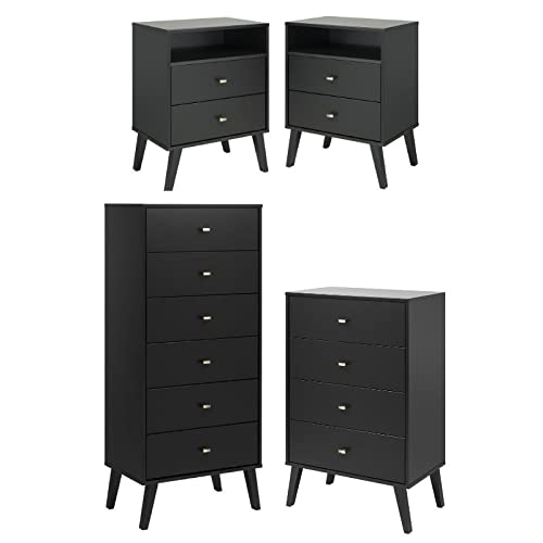 Home Square 4-Piece Bedroom Set with 2 Tall Nightstands & 6-Drawer Dresser - Modern Bedroom Furniture for Master Bedroom or Guest Room
