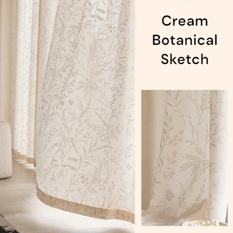 Miriam Delicate Botanical Semi-Sheer Custom Curtains for Living Room & Bedroom - Floral Sheer Window Drapes with Nature-Inspired Design for Home Decor