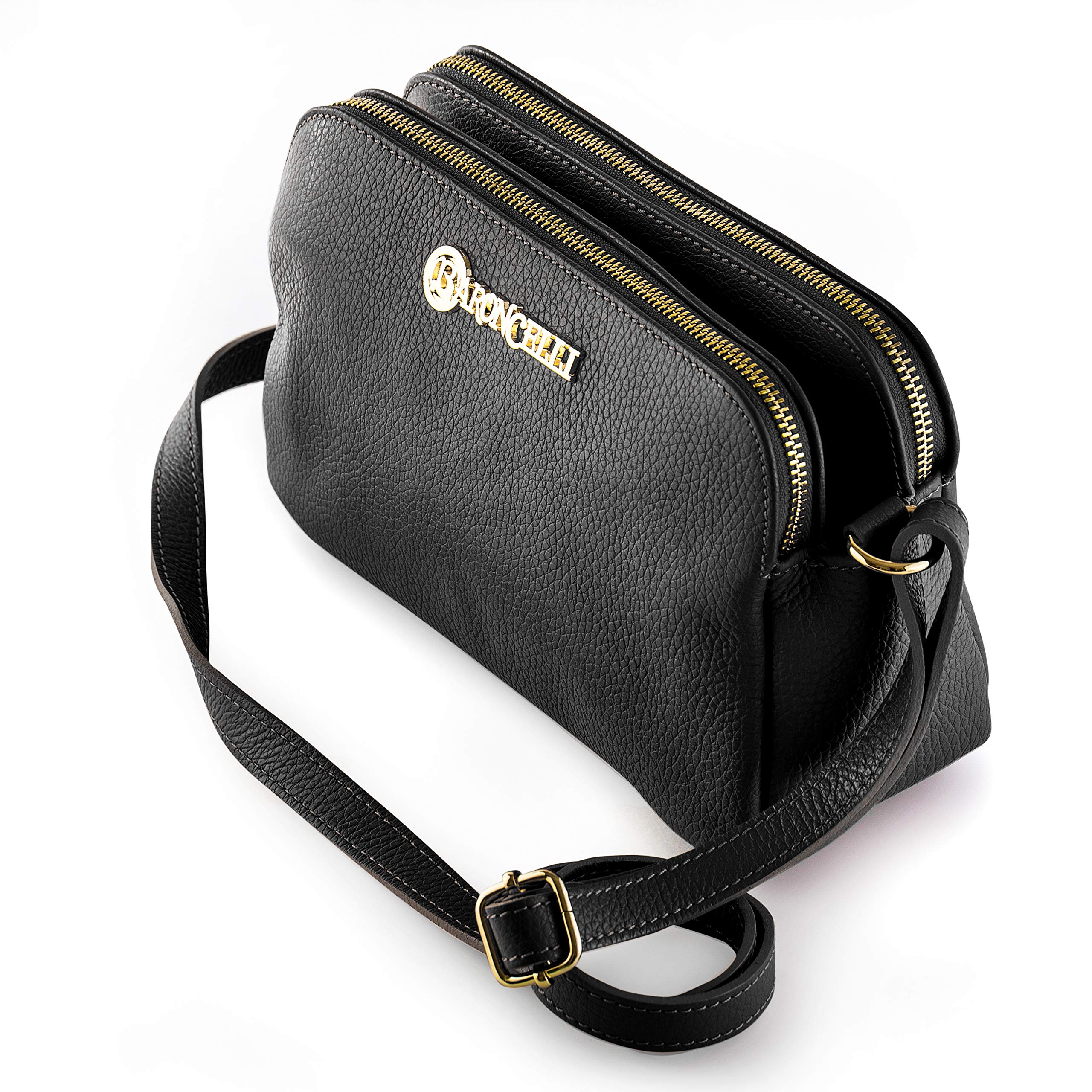 Baroncelli Italian Genuine Leather Crossbody Bag with Long Stripe - Stylish & Durable Handmade in Italy - Perfect for Women's Daily Use, Travel & Fashion Accessories
