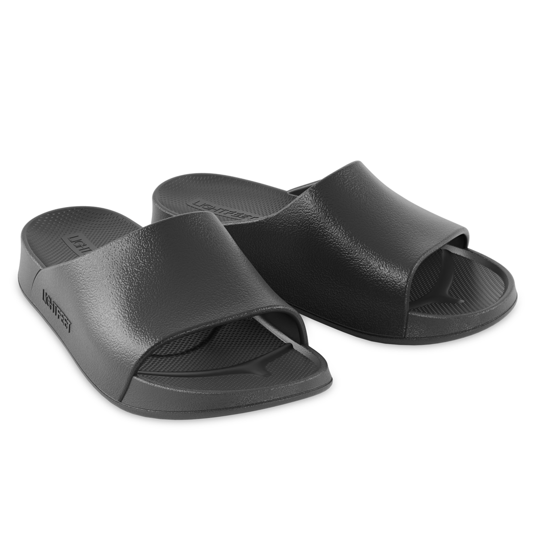 Lightfeet Single Strap Slides for Men & Women - Comfortable Black Sandals for Beach, Pool, and Home Use