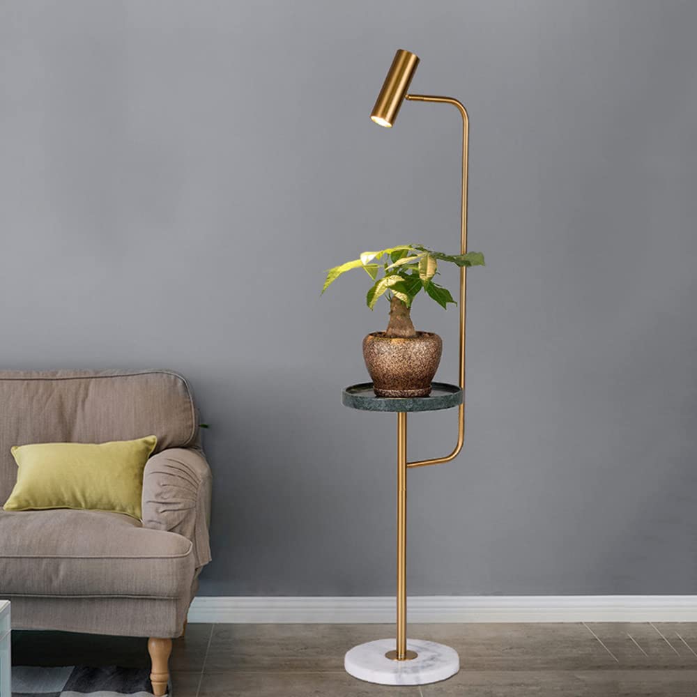 Modern Farmhouse Floor Lamp with End Table & Adjustable LED Light - Marble Shelf Standing Lamp for Living Room, Bedroom, Reading Nook | Cozy Home Lighting & Study Corner Decor