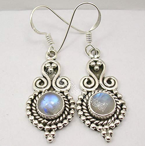 Rainbow Moonstone Cabochon Earrings - 2.8 TCW Vintage Silver Jewelry (1.7