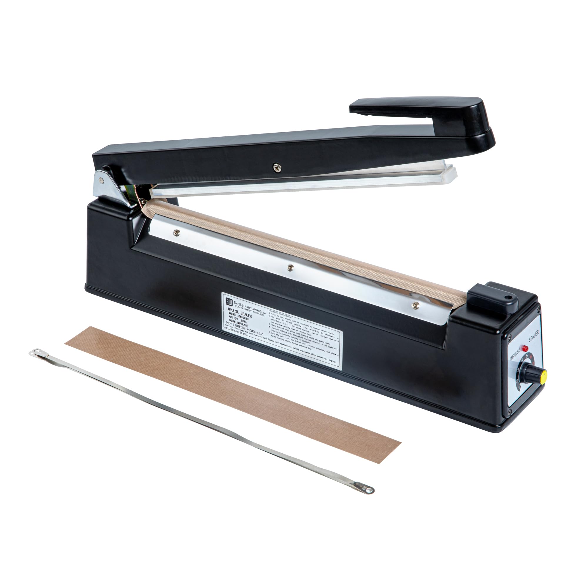 Restaurantware 12 Inch Manual Heat Sealer Machine - Industrial Grade Food Safe Impulse Sealer with Adjustable Temperature Control, Portable Black Aluminum Sealing Equipment for Food Packaging, Vacuum Sealing & Meal Prep