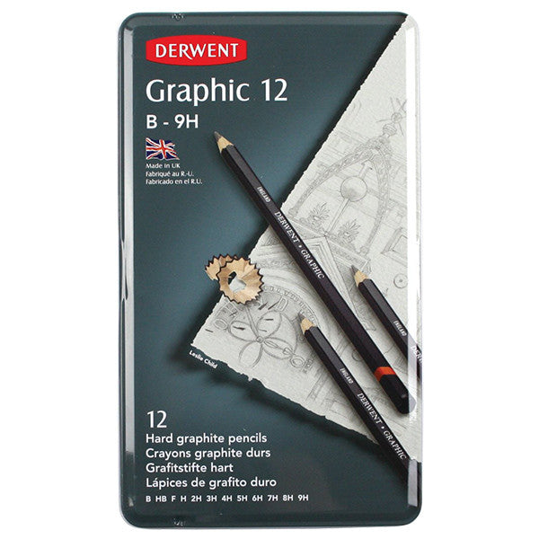 Derwent Graphic Graphite Pencils - Set of 12 Hard Grade Drawing Pencils for Artists, Sketching & Professional Artwork - Perfect for Portraits, Technical Drawings & Detailed Illustrations