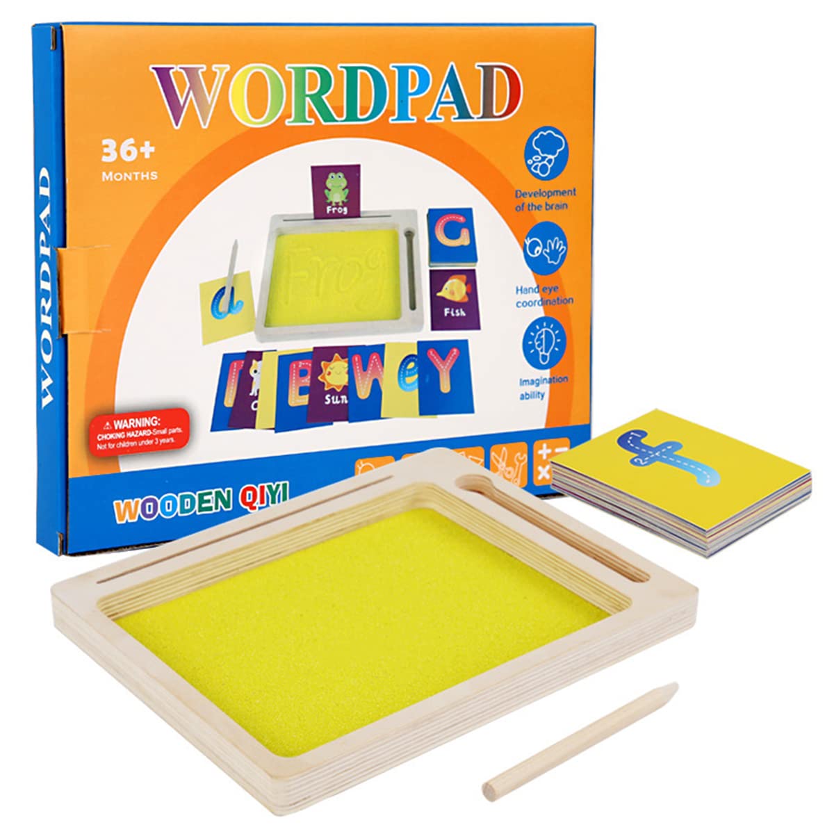 Montessori Wooden Sand Tray Set - Kids Writing & Drawing Educational Toy with Sand Scraping Box & Pencil - Learn Letters & Numbers - Perfect for Preschool Classroom & Homeschool Learning Activities