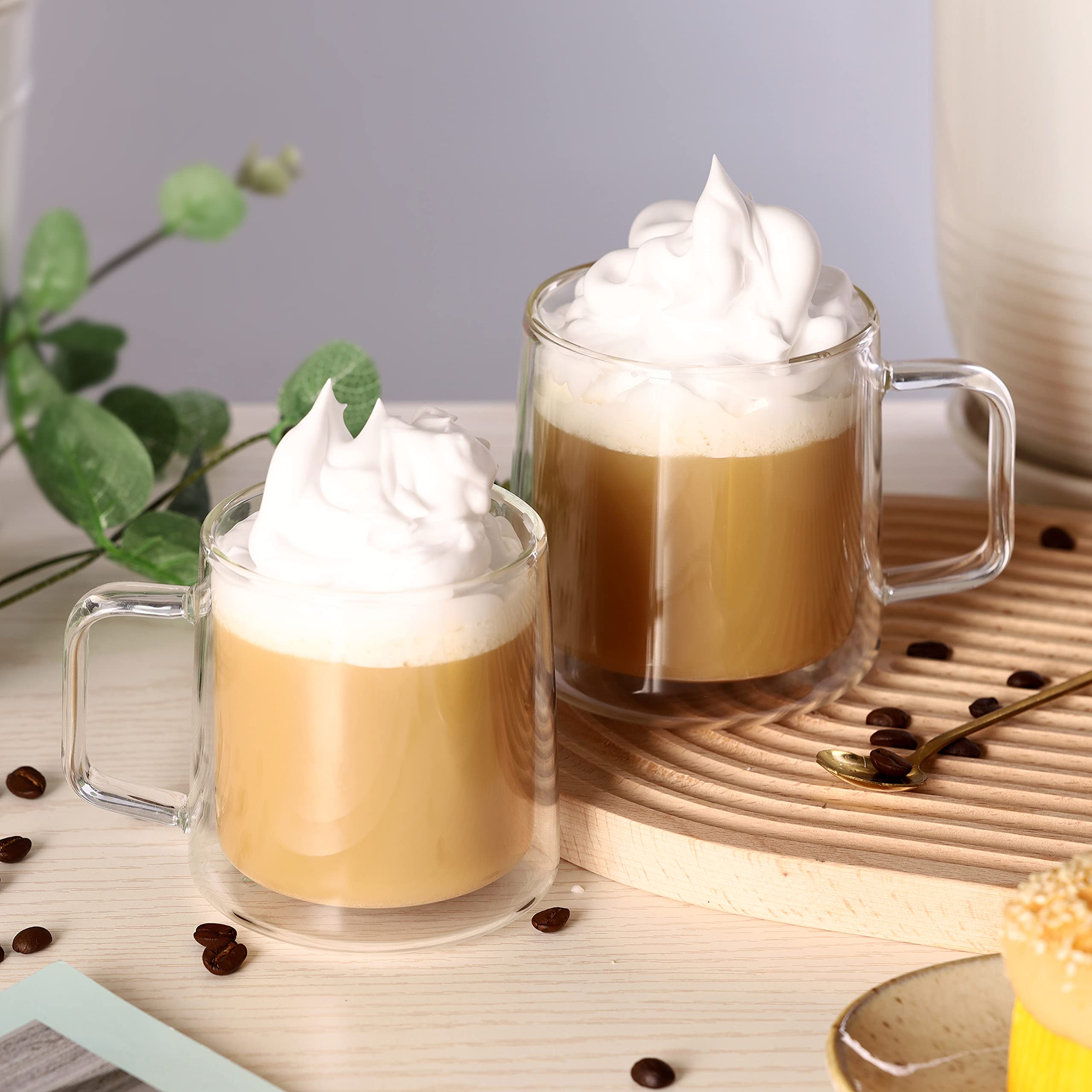 CNGLASS Double Wall Insulated Glass Coffee Mug 15.2oz (450ml) - Clear Espresso Cup with Handle - Perfect for Hot & Cold Beverages - Ideal for Home, Office or Cafe Use