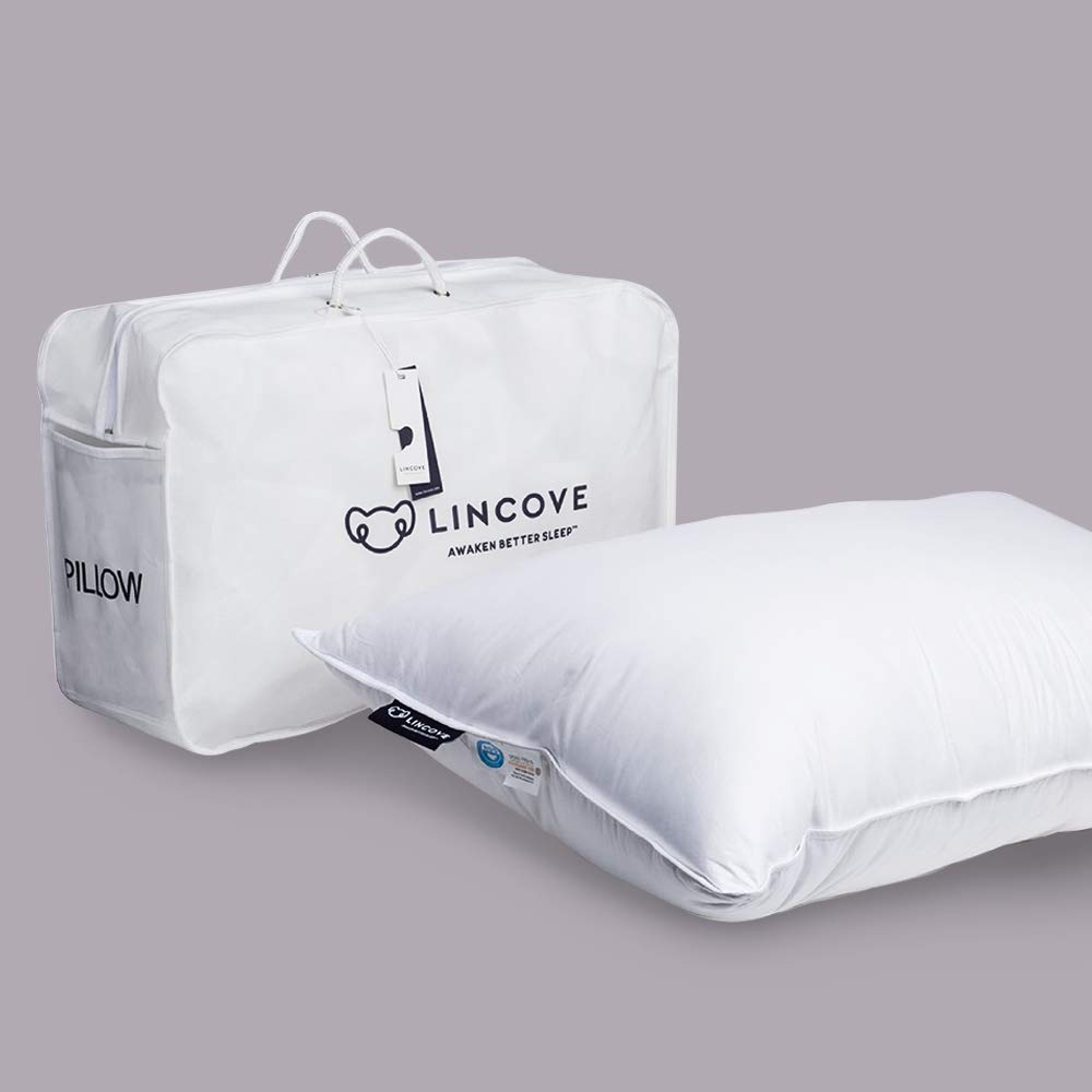 Lincove Signature 100% Canadian White Down Pillow - Luxury 800 Fill Power Bed Pillow for Back, Stomach & Side Sleepers - 500 Thread Count, Made in Canada, King Size Firm Support - Perfect for Hotels, Guest Rooms & Master Bedrooms (1 Pack)